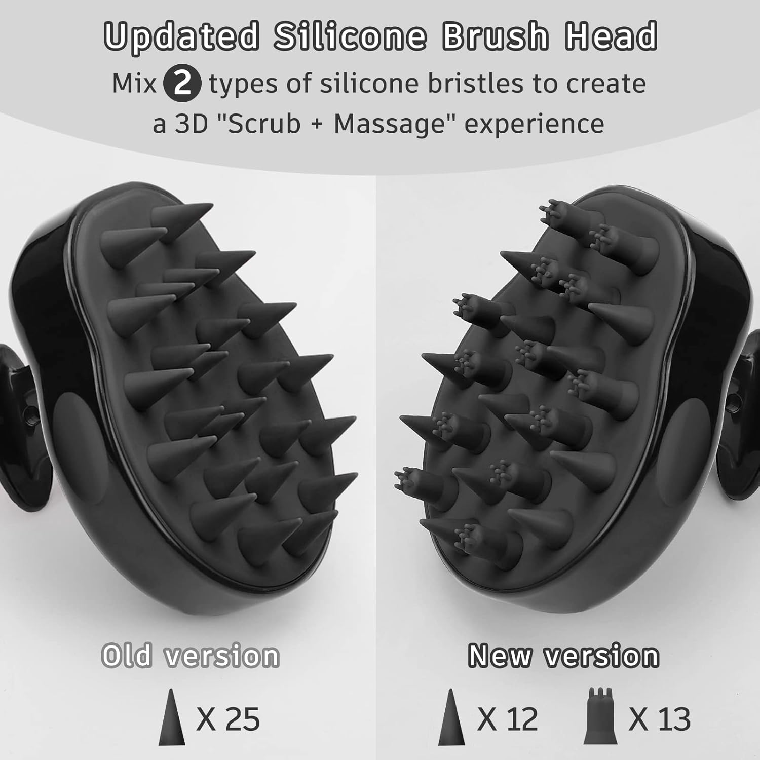 FREATECH Updated Hair Scalp Massager Shampoo Brush with 2 Types of Silicone Bristles, Finely Clean and Scrub Gently, Care for Sensitive & Delicate Scalp, Exfoliate and Stimulate Hair Growth, Black image number 6