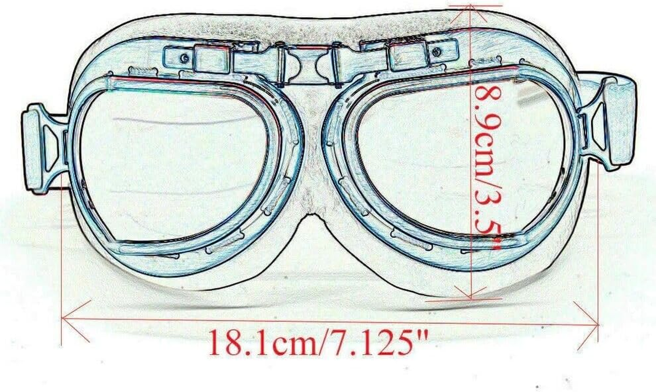 TDR Retro Vintage Motorcycle Goggles - Windproof, Safety Aviator Pilot Eyewear for Motocross & Cruising, Adjustable UV Protection, Anti-Fog, Fits Adults and Teens (Black with Tinted Lens) image number 2