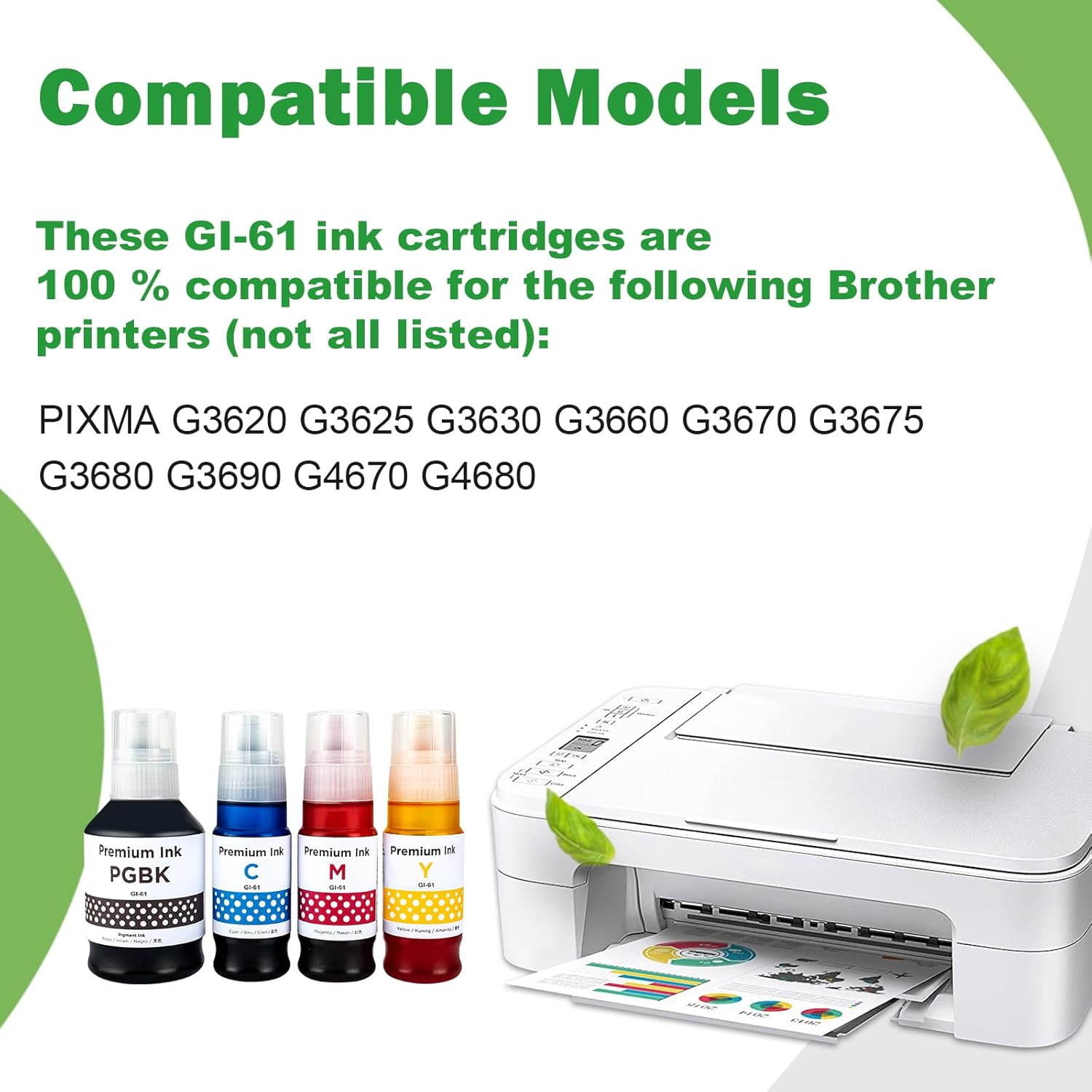 Greenark GI-61 Ink Bottle GI 61 Ink Replacement for Canon PIXMA G3620 G3625 G3630 G3660 G3670 G3675 G3680 G3690 G4670 G4680 (4Pack) image number 1