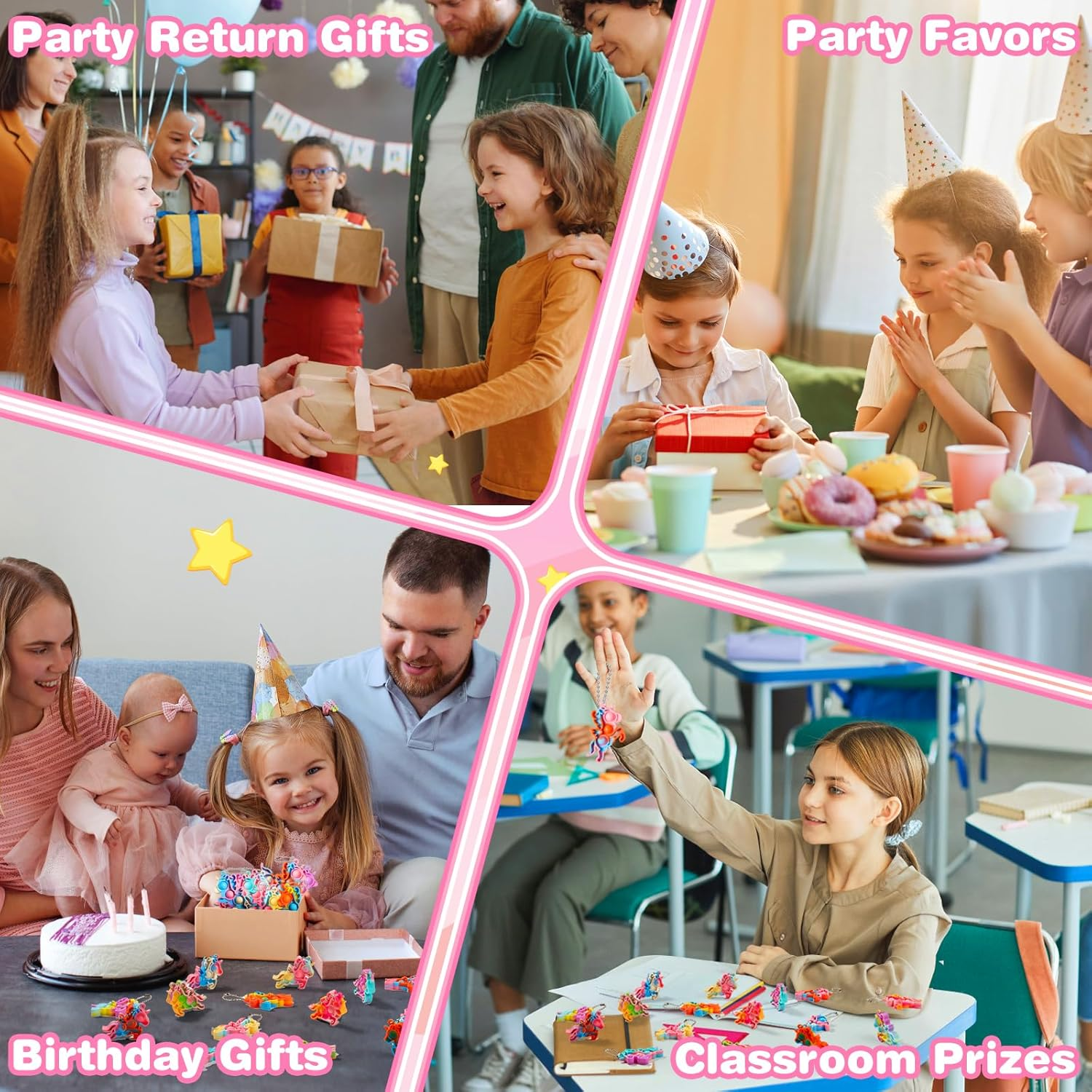 FIDWOD Unicorn Party Favors for Kids: Mini Pop Keychain Toys Pack - Stress Relief Classroom Supplies Prizes - Bubble Sensory Bulk Gifts for Boys & Girls - Birthday Bags Box Goodie Stuffers （32PCS） image number 3