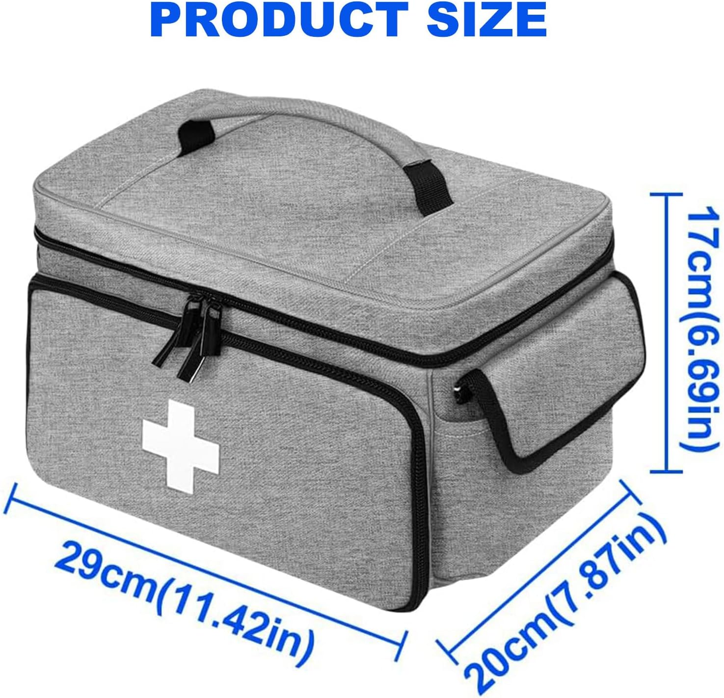 Medicine Bag, First Aid Kit, Medicine Storage Box, Travel First Aid Kits Bag, Emergency Kits Organizer, Portable Lockable Pill Bottle Organizer, Outdoor Survival Bag (Grey) image number 5