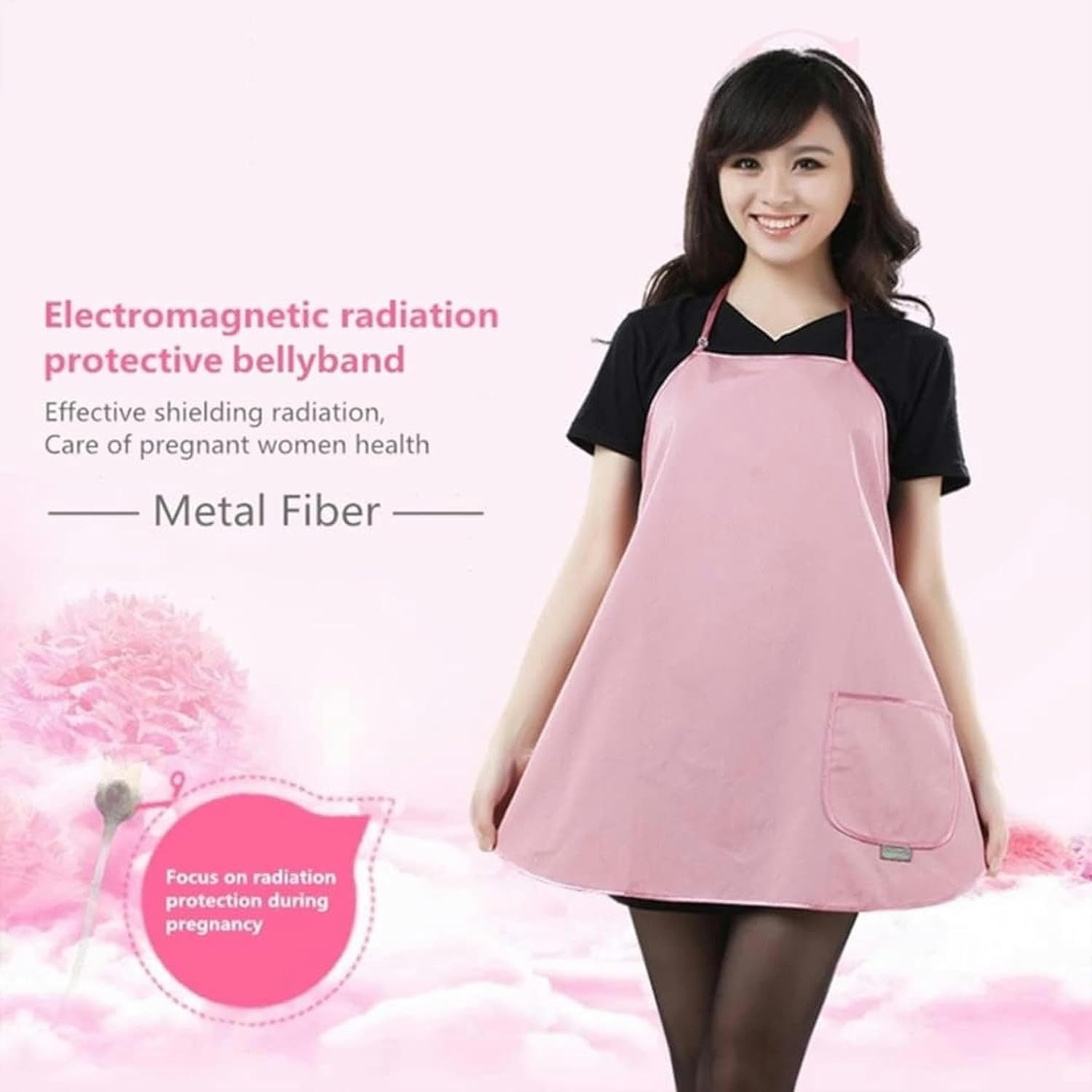 Anti-Radiation Metal Fiber Maternity Dress Large Pocket Apron Office Worker Wear EMF Shield during Pregnancy - Purple image number 5