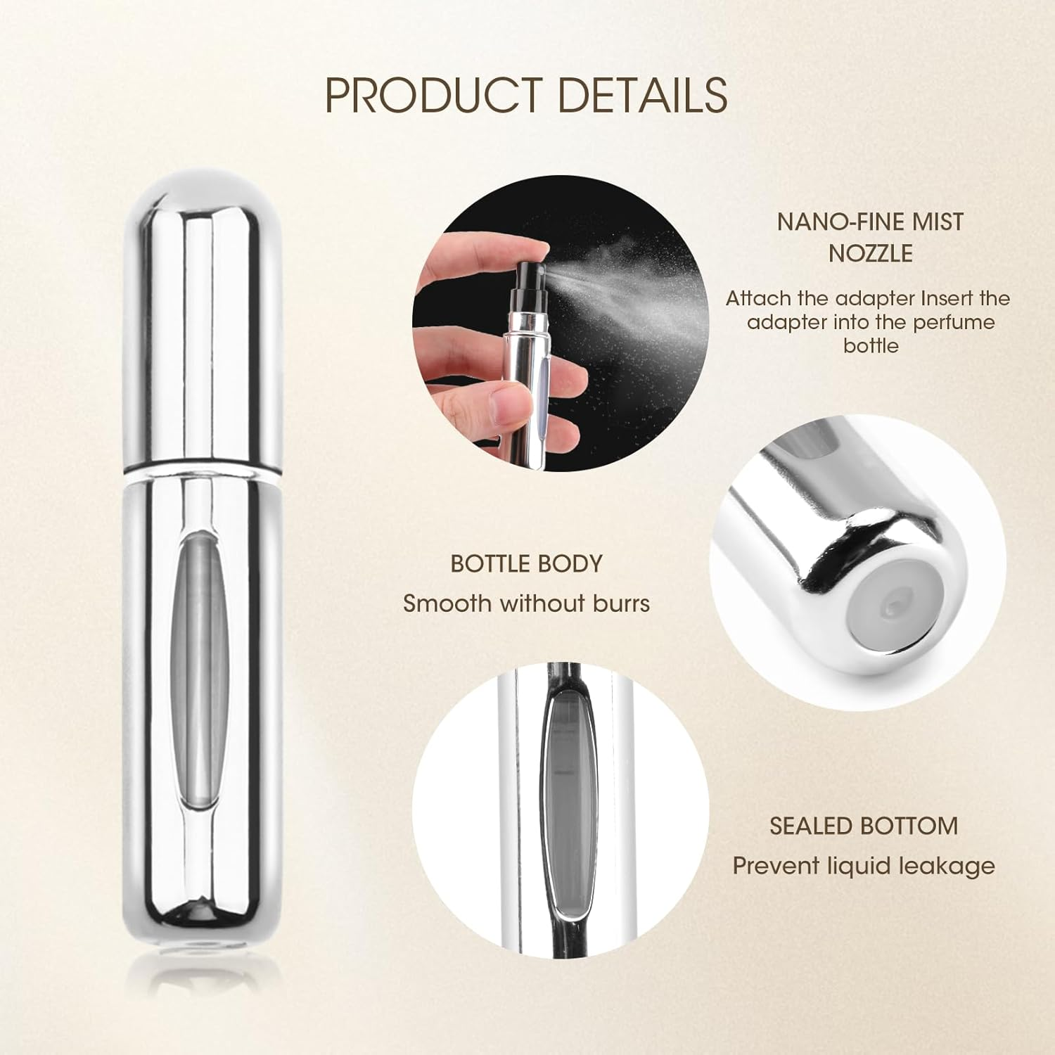 6 Pcs Perfume Bottle Travel Refillable, 5Ml Mini Atomizer, Portable Spray Pump Case, Compact Lightweight for Daily Use (Black & Sliver) image number 6