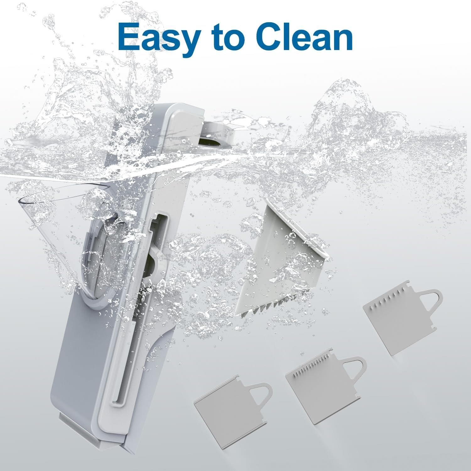 Upgrade Safe Mandoline Slicer for Kitchen - Multifunctional Vegetable Salad Chopper, Potato Cucumber Slicer, French Fry Cutter, Professional 3 in 1 Veggie Food Chopper with Container (Light Grey) image number 1