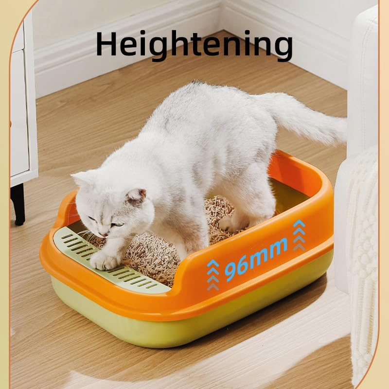 AIMALL Semi-Closed Large Cat Litter Box &ndash; High-Sided Anti-Splash Design, Thickened PP Material, 20.3In Spacious Pet Toilet with Detachable Rim, Includes Scoop - Green-Orange image number 4