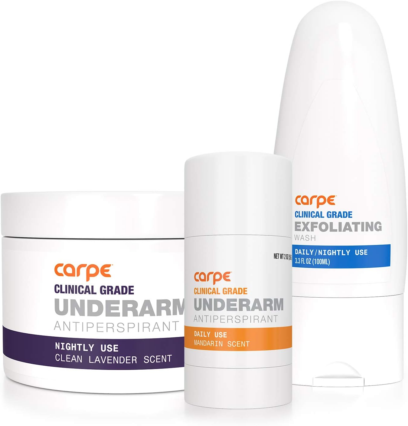 Carpe Clinical Grade Underarm Regimen - Combat Sweat, Block Excessive Sweating and Help Control Hyperhidrosis with a Premium 3-Step Sweat Protection System. - Mandarin Scent image number 1