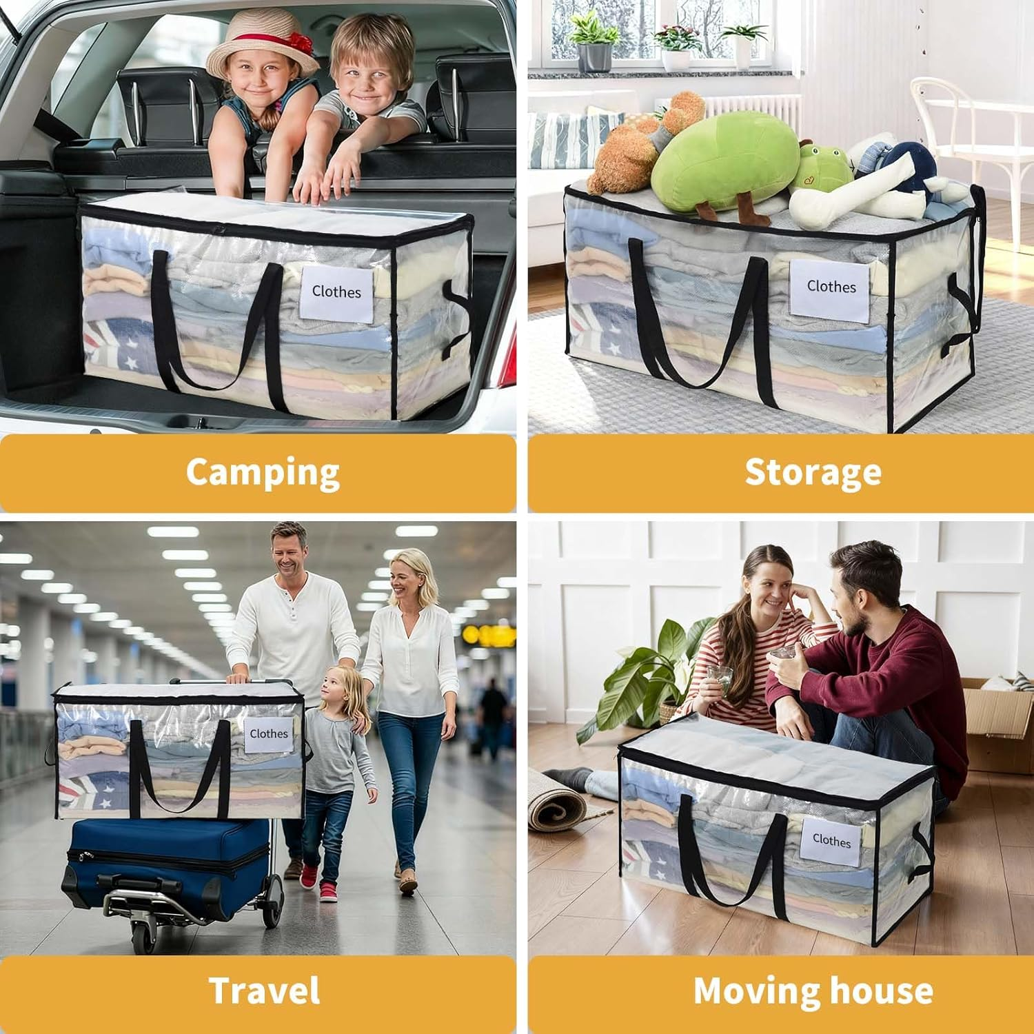 Otraki Pack of 4 Storage Bags with Lid, Large Moving Bags with Zip, Foldable Moving Boxes for Clothes Storage, Moving Boxes for Camping, Bedding Organisation image number 1