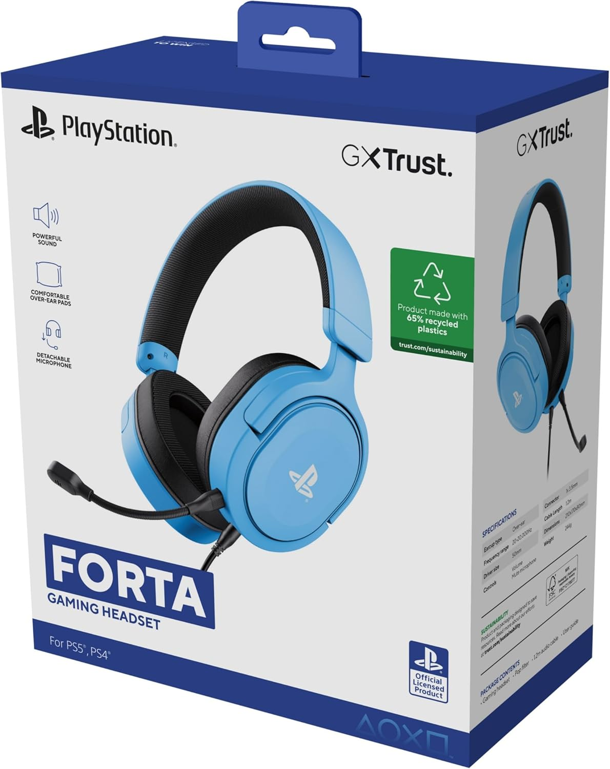 Trust Gaming GXT 498B Forta [Officially Licensed for Playstation 5] Gaming Headset for PS5 / PS4, 1.2M Cable, 50Mm Drivers, 3D Audio, Detachable Microphone, Wired Over-Ear Headphones with Mic, Blue - Blue image number 3