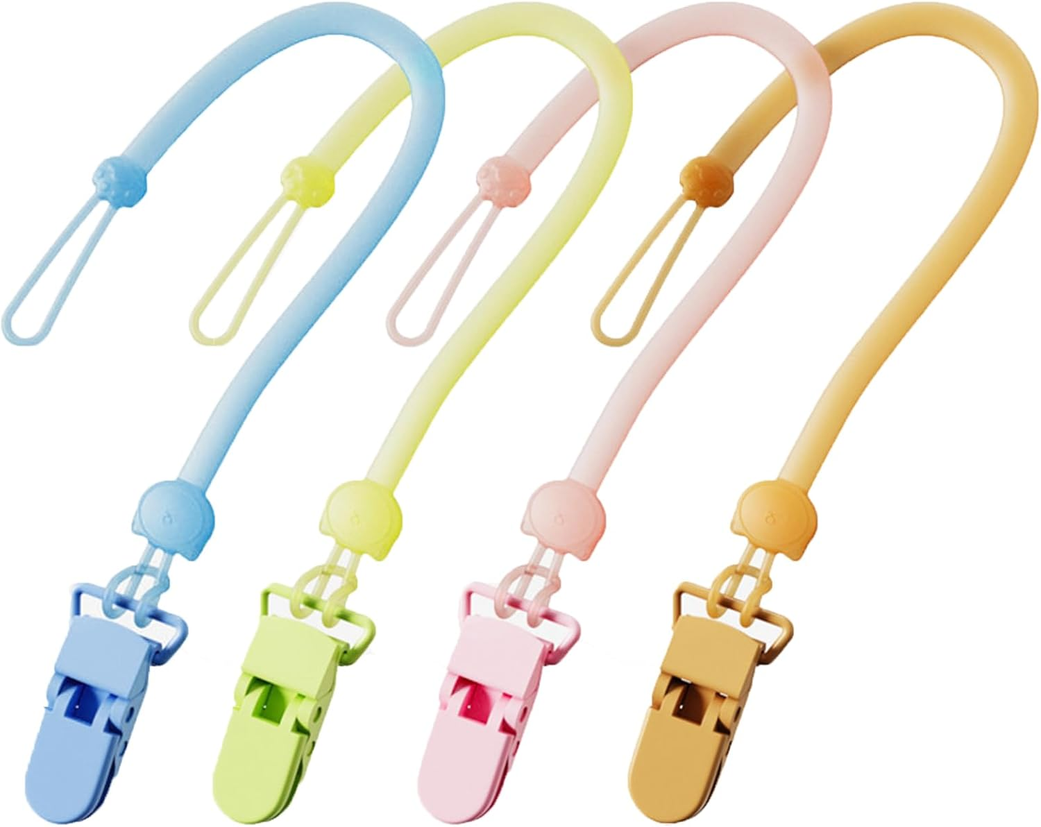 Silicone Pacifier Clip Holder, 4 Pack Dummy Clips, One Piece Soft Flexible Binky Clips Pacifier Holder Clip for Boys and Girls, Baby Newborn Essentials, Teething Relief, Birthday Christmas Shower Gift image number 3