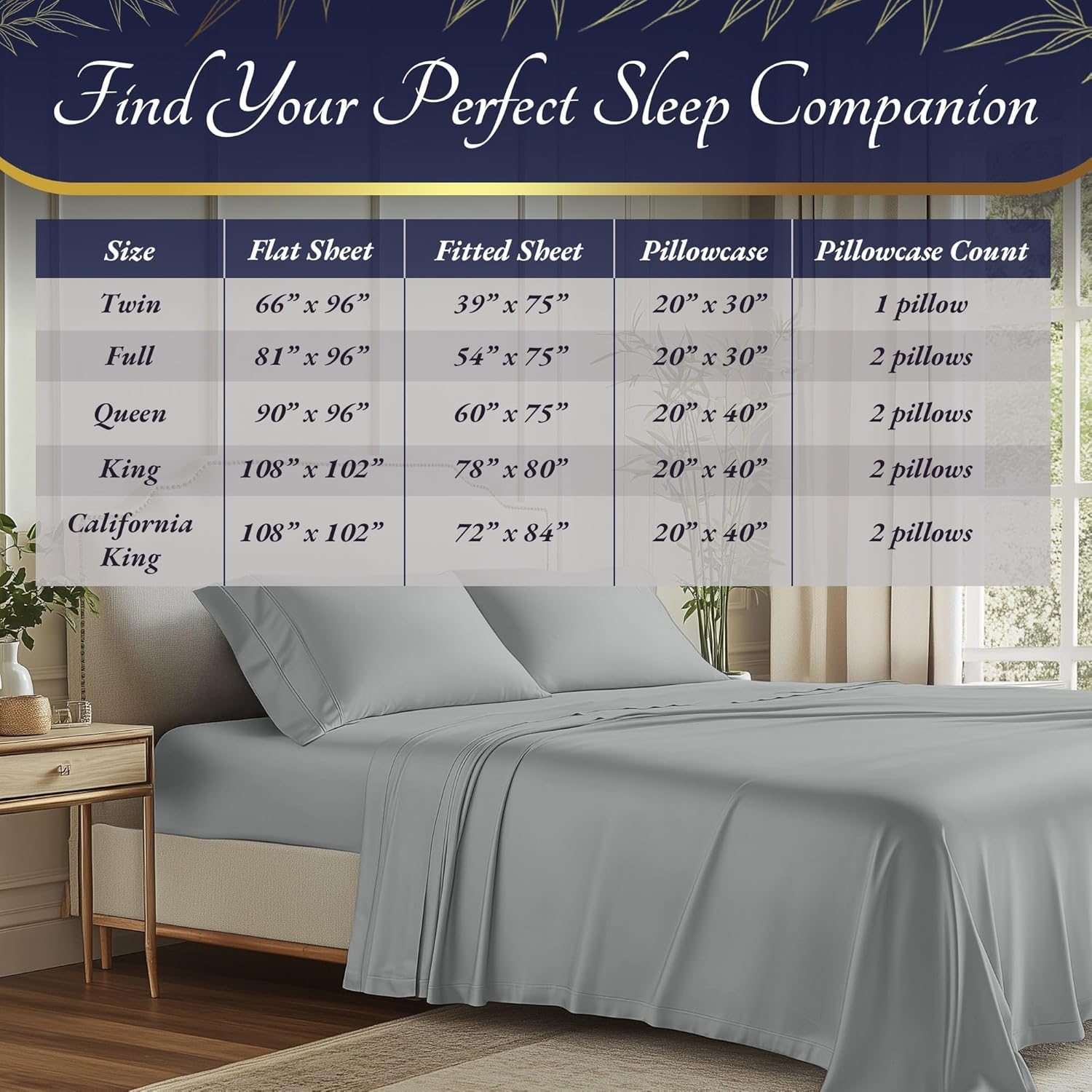 DECOLURE 100% Organic Viscose Derived from Bamboo Sheets King Size 4Pcs - Ultra Soft & Luxuriously Cooling, 17" Deep Pocket, Double Stitching, Perfect for Hot Sleepers - King Bed Sheets (Light Grey) image number 7