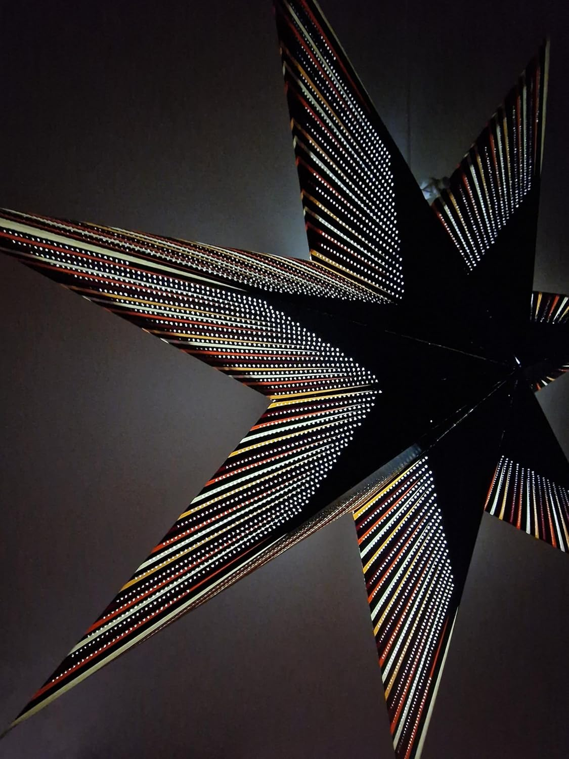 YEPSIO Paper Star Lantern Lampshade, 24 Inch, 7 Pointed Star, Foldable Hanging Decoration for Party, Wedding, Christmas (Black, Multicolour)