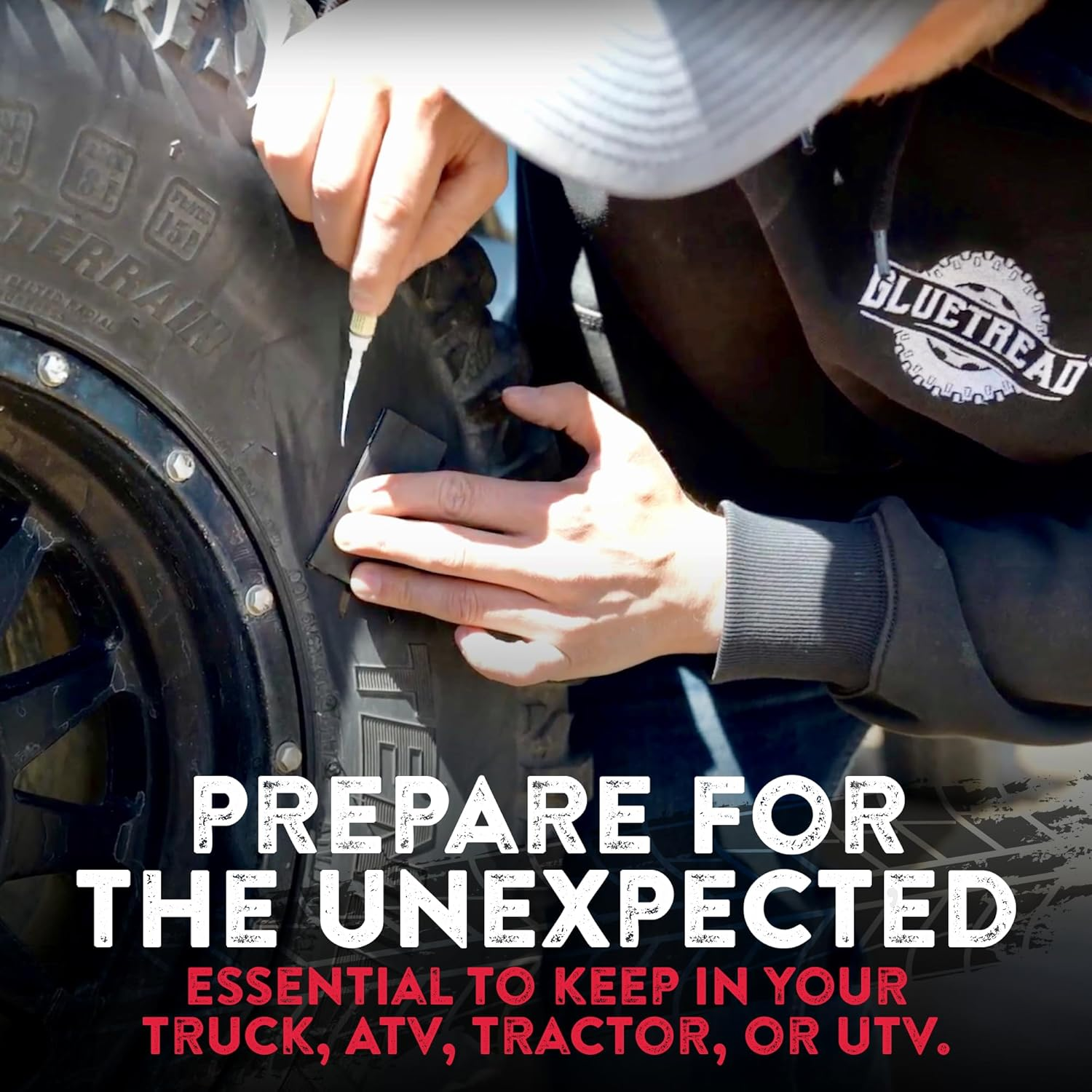 Gluetread External Patch Kit - for Tubeless Tires - No Need to Remove Tire - Kit Includes Enough Material to Patch 4 Tires - ATV Sidewall Repair Kit image number 5