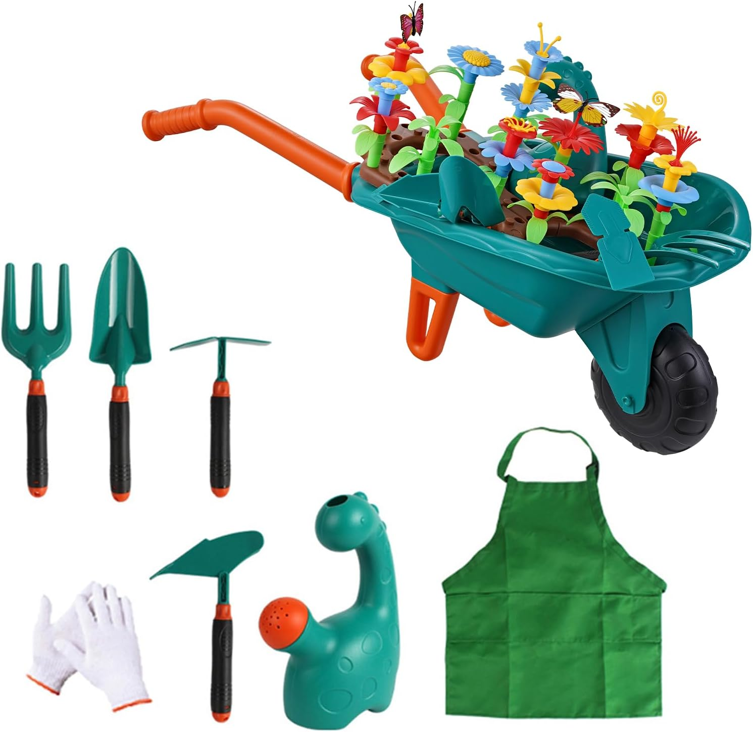 Kids Gardening Tool Set with Wheelbarrow, Watering Can, Gloves, Rake, Shovel - Fun Outdoor Indoor Pretend Toys for Toddlers Boys Girls Ages 3-7 image number 4