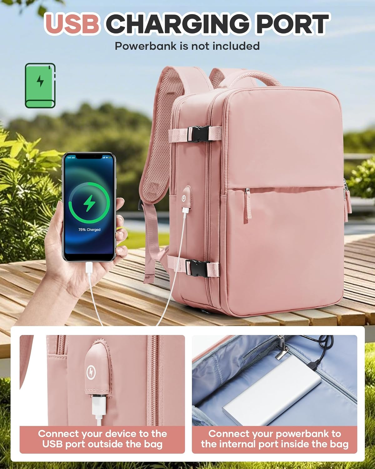 Pakembl Vacuum Backpack Travel with Pump Travel Backpack with Vacuum System Laptop Backpack Waterproof Carry on Casual Backpack 14/15.6Inch with Shoes Compartment image number 7