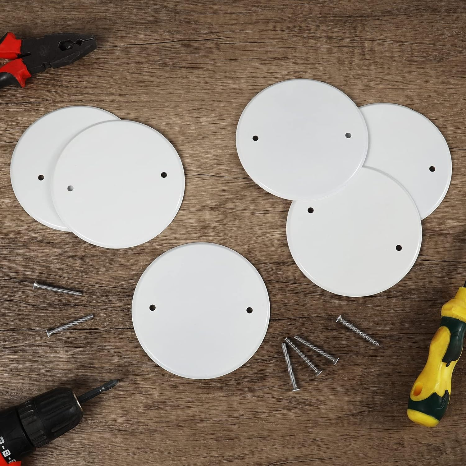 4 Packs 5 Inch Ceiling Cover Plate Metal Flat round Electrical Cover Blank Circle Wall Plate with Screws Ceiling Fan Switch Cap Cover, Holes Are Spaced 3.5 Inches, White (For 4 Inch Electrical Box) image number 1