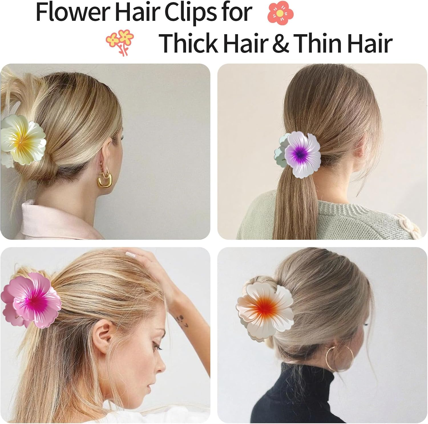 Elzle Pack of 6 Flower Hair Clips for Women, Hawaiian Hair Clip, Colourful for Girls, Thick/Thin Hair, Non-Slip Plastic Hair Claws for Beach Holidays, Daily Wear image number 1
