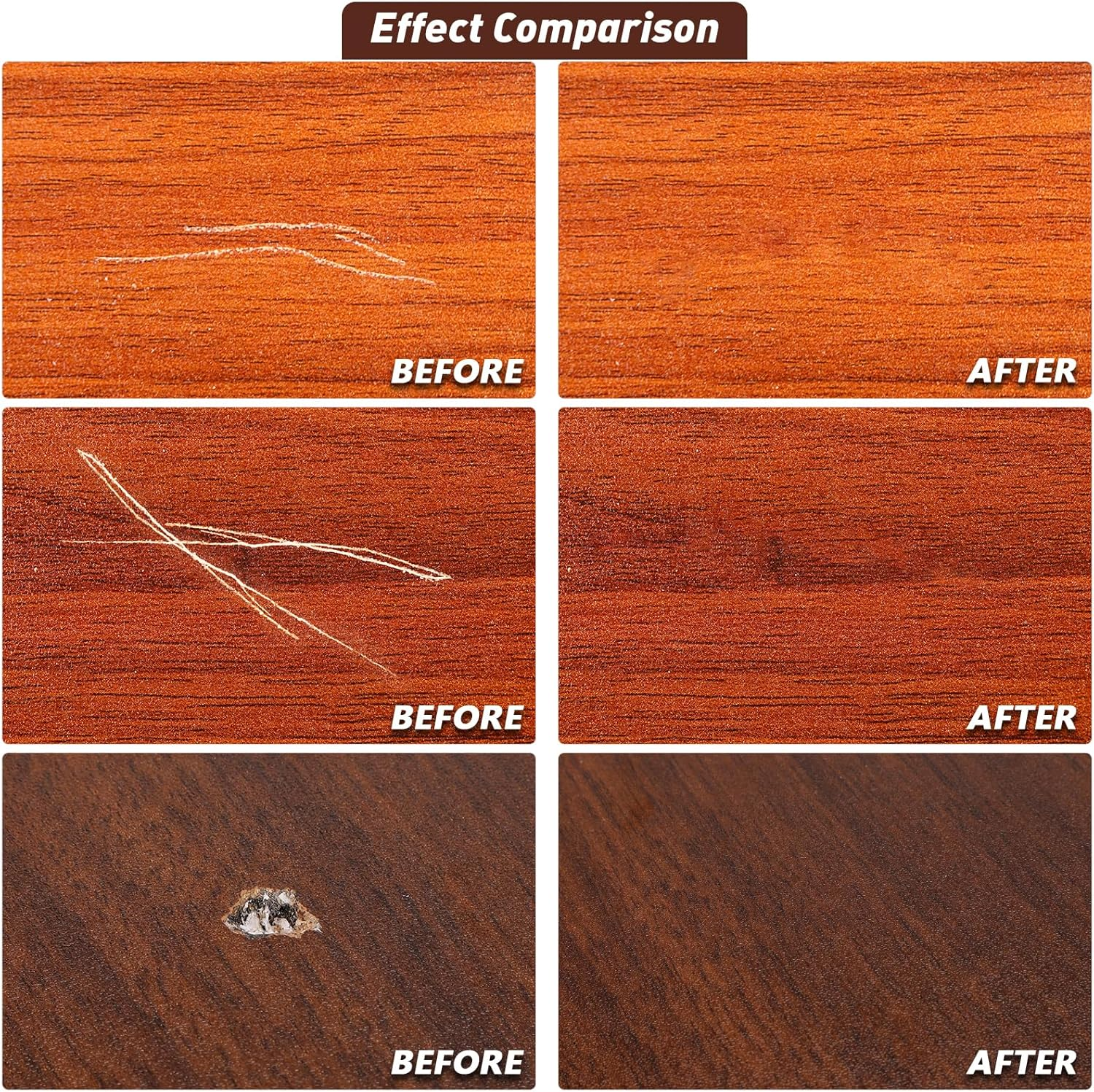 DEWEL Wood Furniture Repair Kit, Walnut Colors Series Furniture Touch up Markers and Wood Fillers, Wood Putty with Wood Polish Wax for Restoring Any Wood, Scratches, Cracks, Wood Floor image number 5