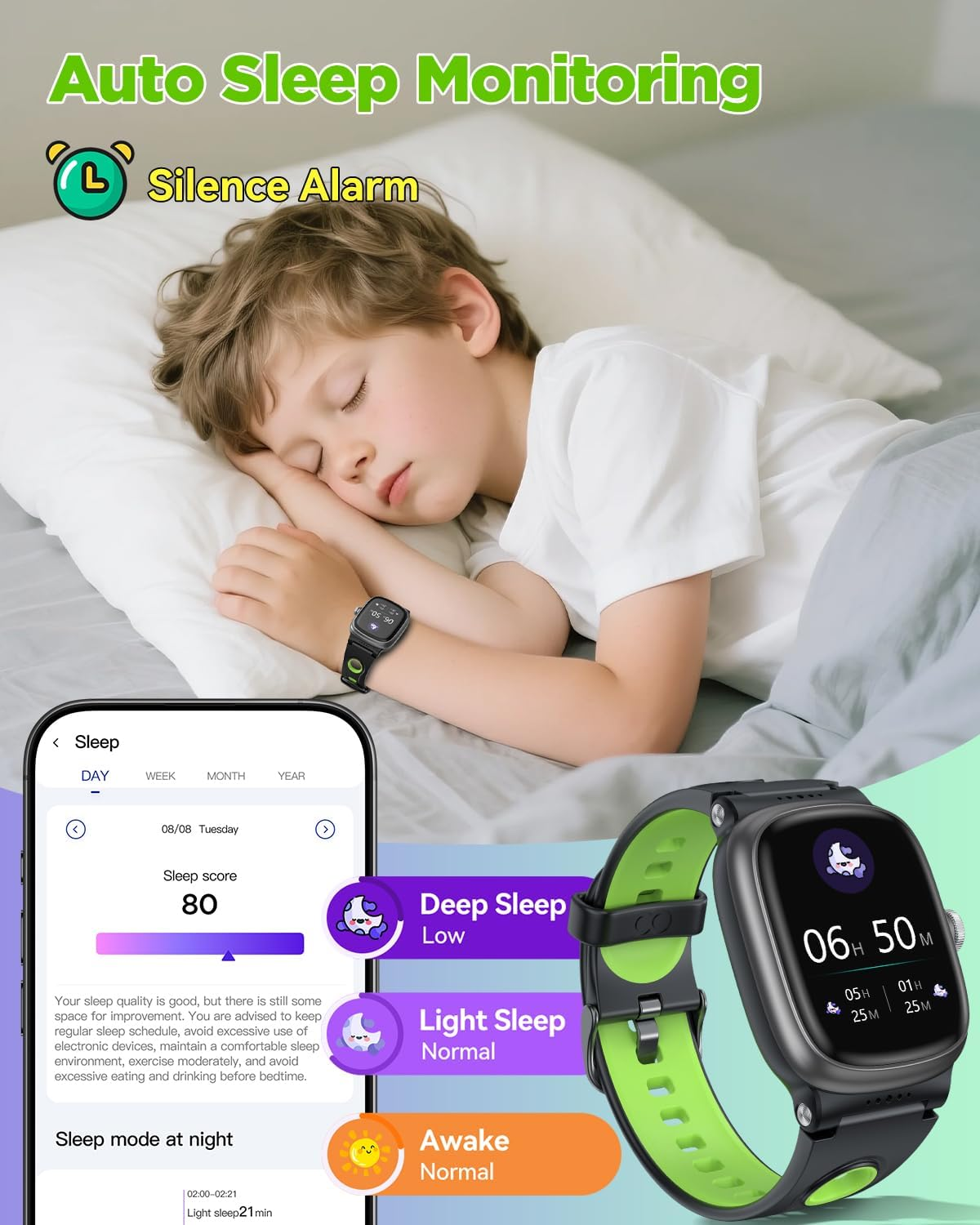 Kids Smart Watch for Boys Girls, Fitness Activity Tracker Watch with Sleep Monitor,Waterproof Pedometer,20 Sports Modes,Calories Counte (Black)