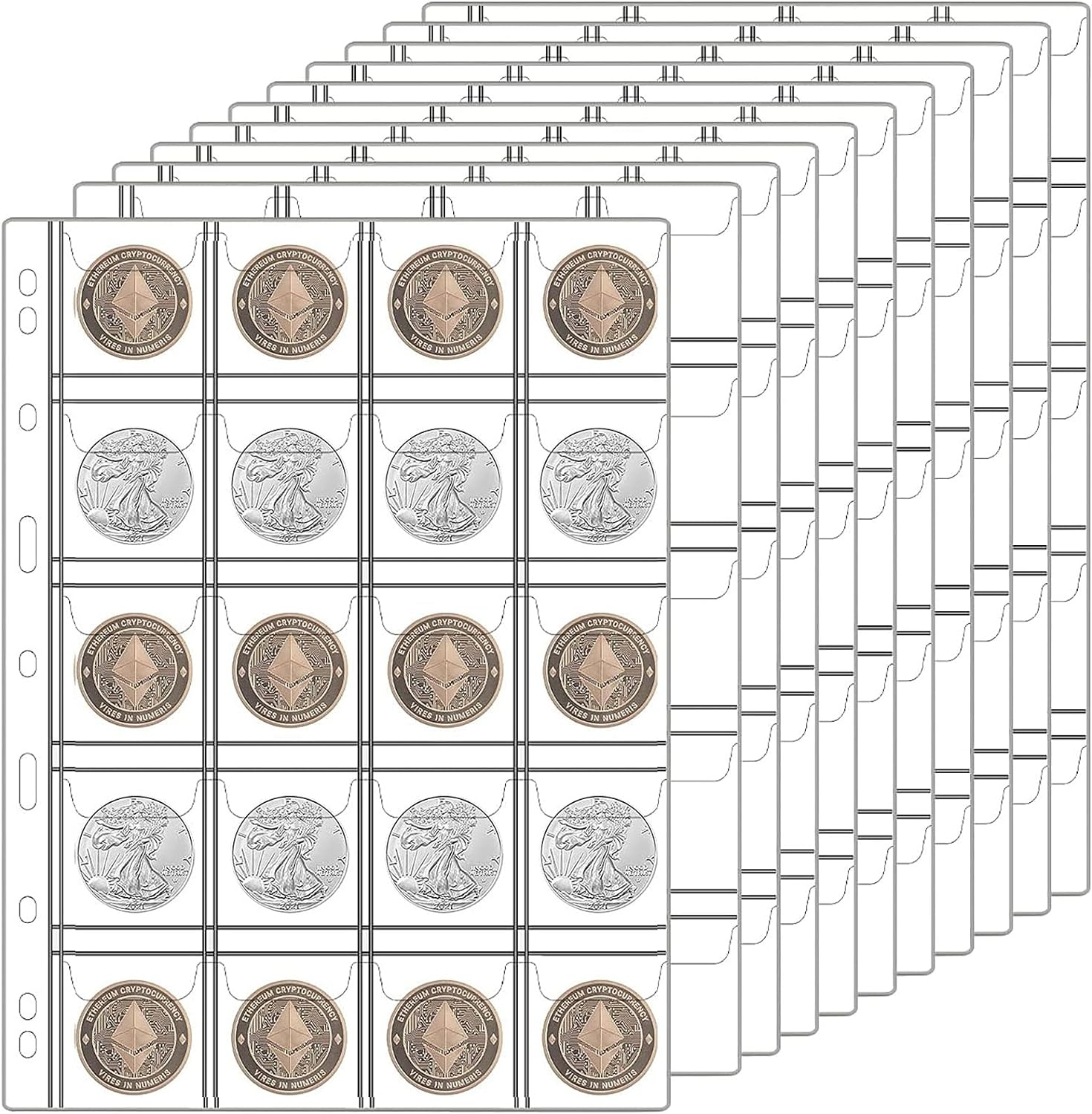 Ettonsun Coin Collection Book 386 Coin Pockets & 12 Currency Sleeves, Coin Collecting Album Holder for Collectors Money Collection Book Coin Display Storage Case Organizer for Coin Collection Supplies