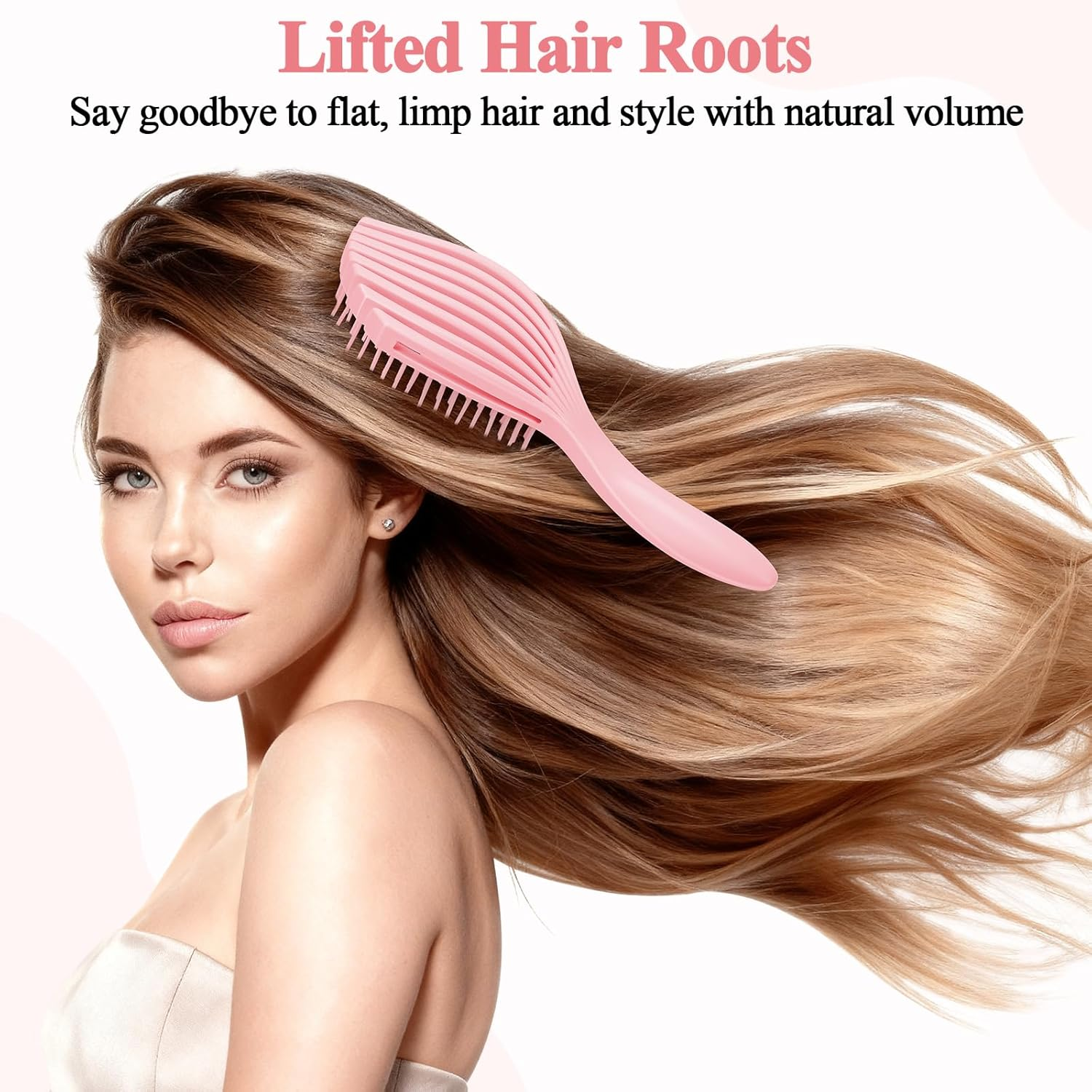 Euqvunn Flexible Pink Hair Brush, Pink Detangle Hair Brush for Wet & Dry Hair, Painless Knot Removal, Soft Rubber Teeth for Scalp Care, Volumizing for Thin/Fine Hair