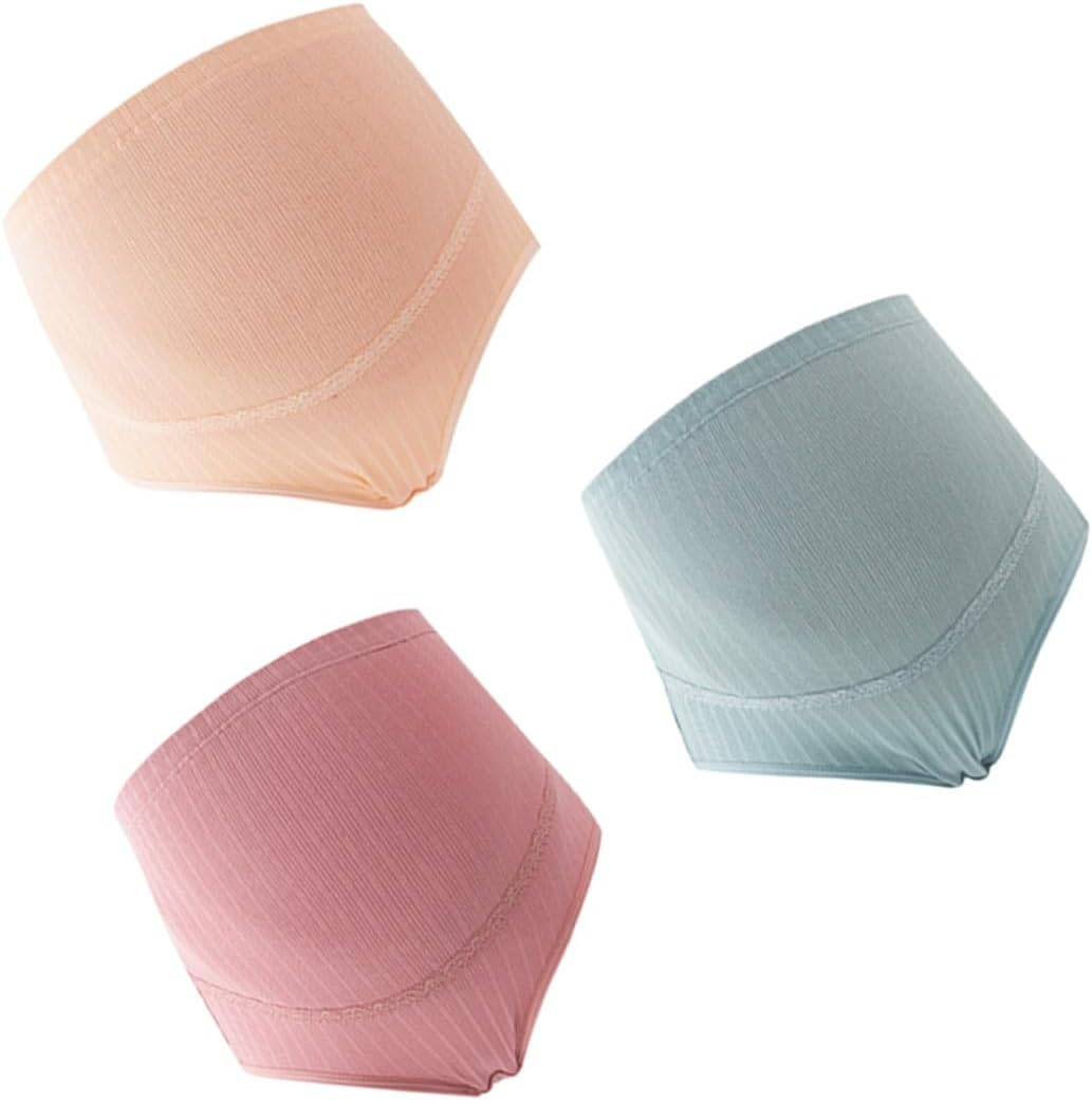 3Pcs Maternity High Waist Cotton Panties Adjustable Stomach Lift Splice Design Comfortable Breathable Underwear for Pregnant Women Pale Skin Blackish Green image number 6