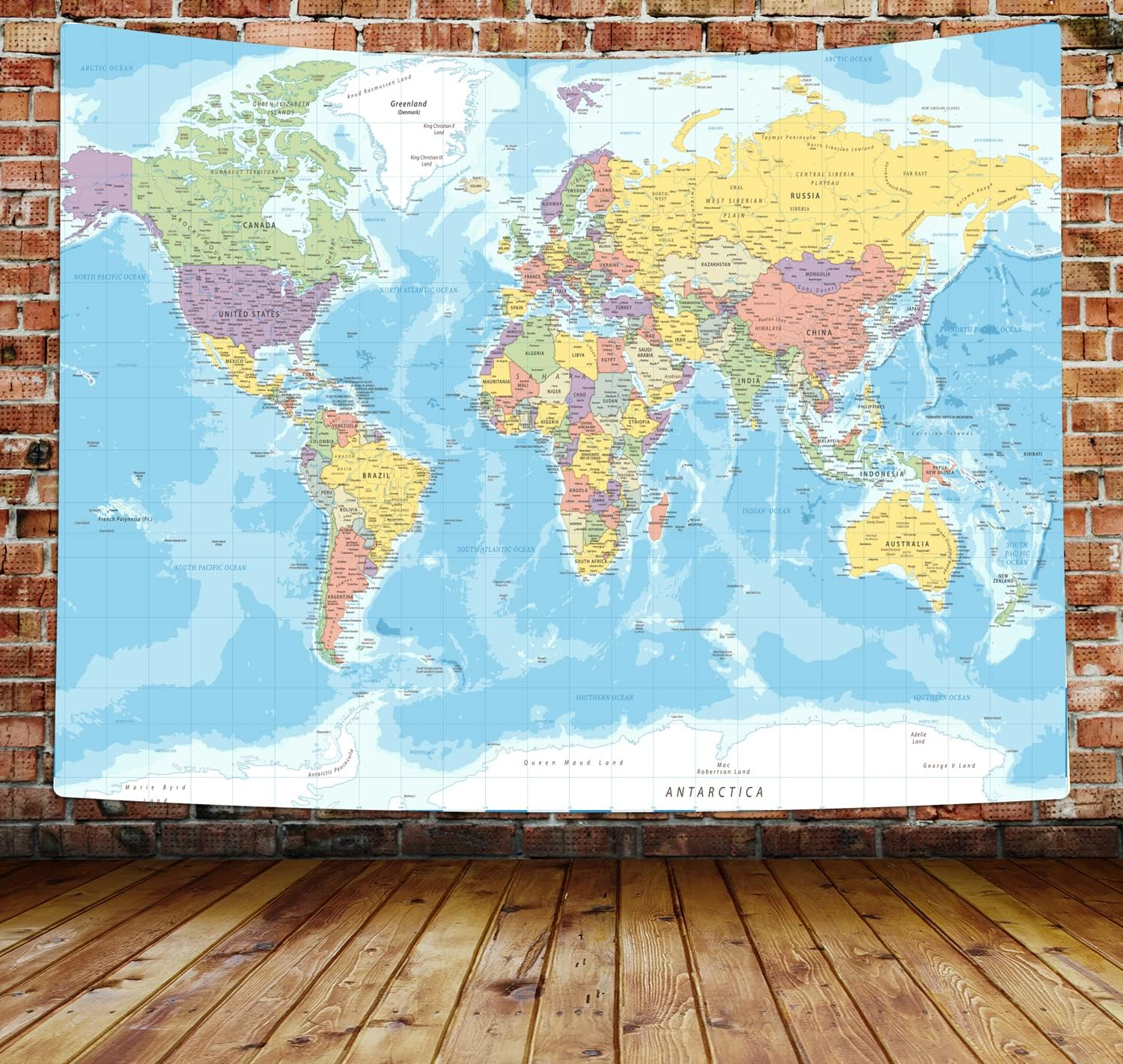 TOMOZ World Map Tapestry Wall Hanging for Kids Student, World Map with Countries and Major Cities Tapestry Educational Tapestry for Bedroom Living Room Dorm Home Decoration 80 X 60Inch image number 2