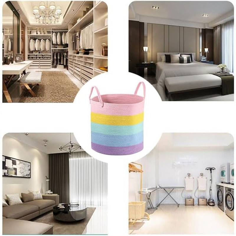 Limcryspp Cotton Rope Woven Laundry Basket - Large-Capacity Clothing and Toy Storage Basket | Room Organization Basket, Suitable for Storing Pillows and Blankets in the Living Room image number 6