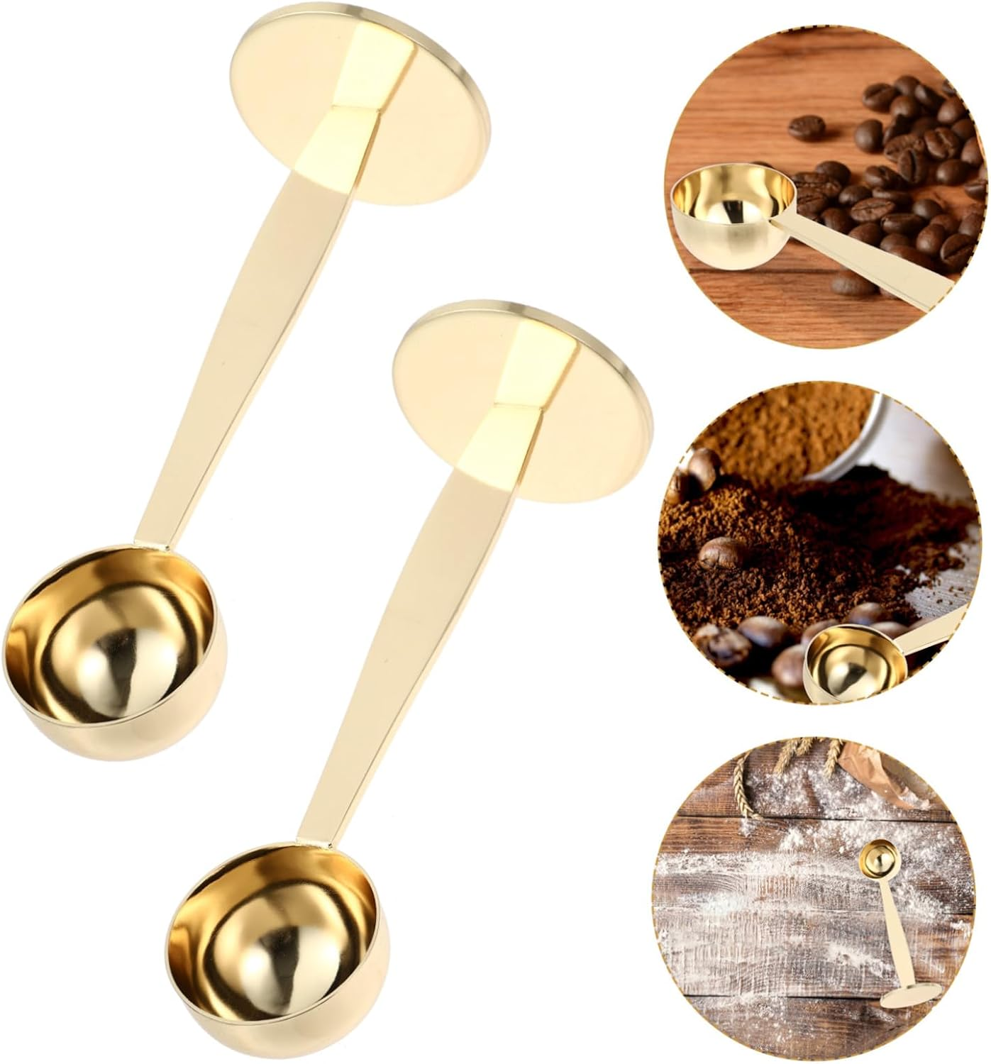 COMPUKAS 2Pcs Stainless Steel Coffee Spoon Measuring Cup Powder Press Scoop Espresso Tamper Tool for Tamping Measuring Use Coffee Beans Powder image number 2