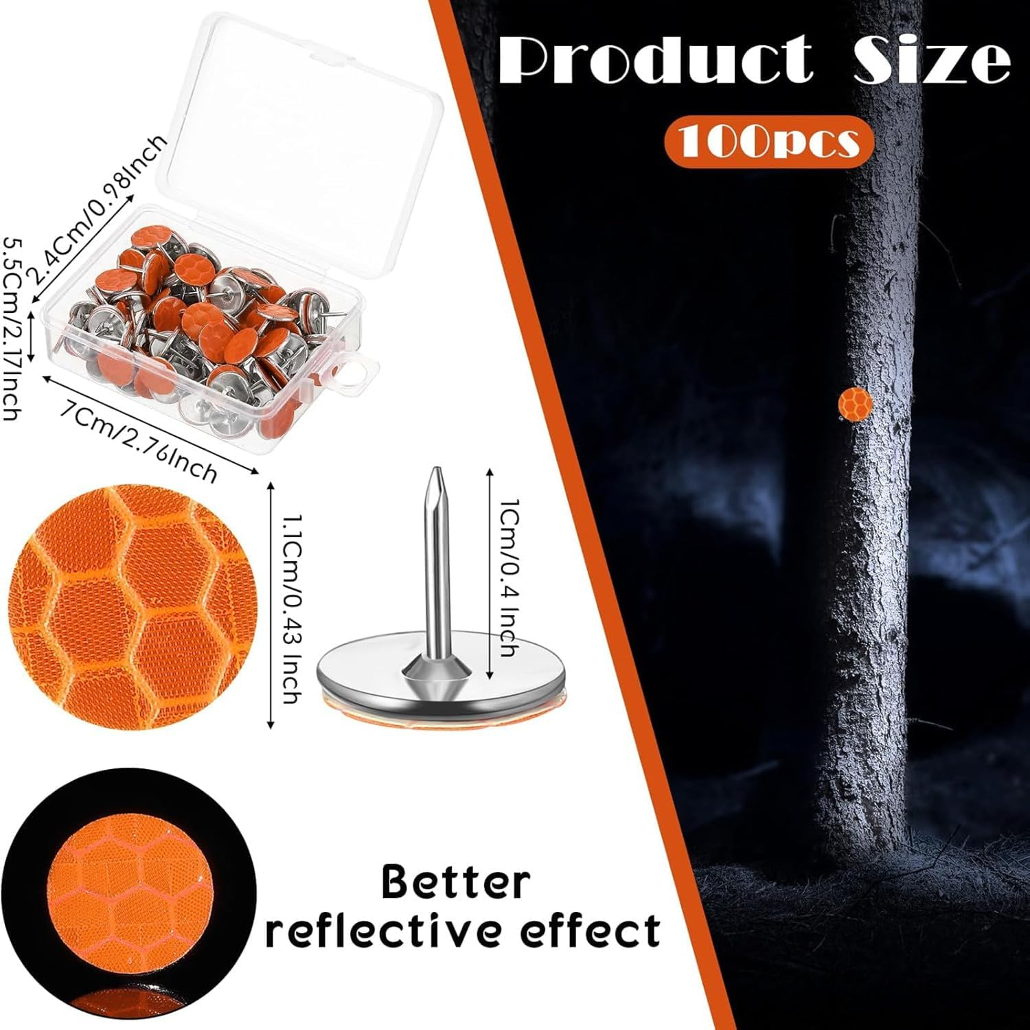 100 Pcs Reflective Tacks Trail, Marking Tacks Reflective Trail Tacks Glow Tacks Reflective Trail Markers Mark Trail Reflective Thumb Tacks for Hunting Hiking Camping Tree Stand (Orange image number 2