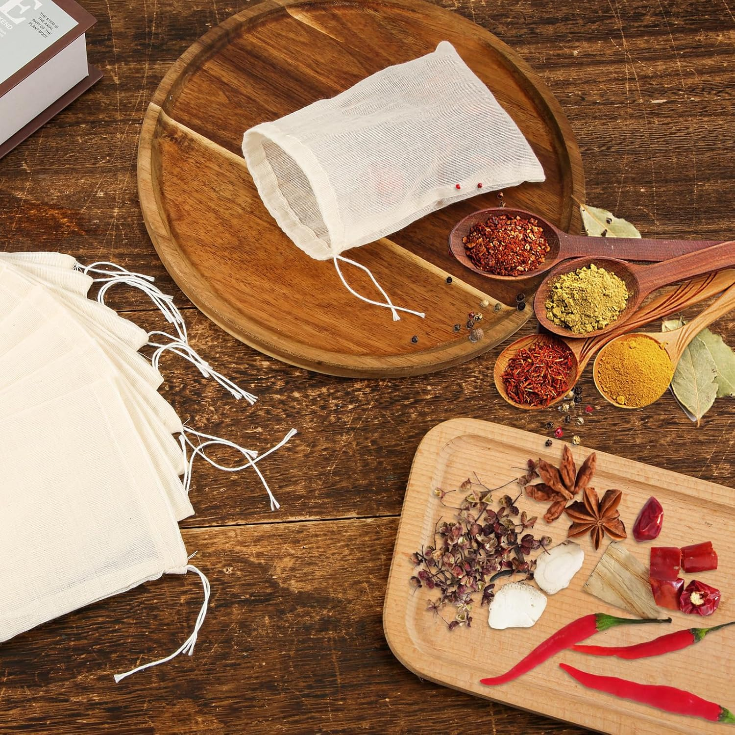 30Pcs Spice Bags for Cooking, 6X4 Inch Reusable Cotton Drawstring Soup Bags Tea Filter Bags Cheesecloth Bags Muslin Bags for Cooking