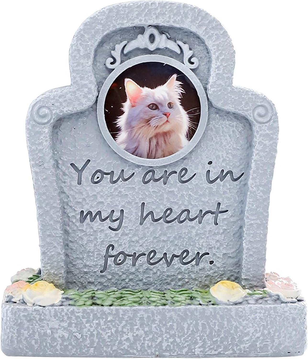 Pet Garden Gravestone Marker with Flower Holder, Memorial Stones with Photo Frame Weatherproof Remembrance Decorate for Dogs & Cats