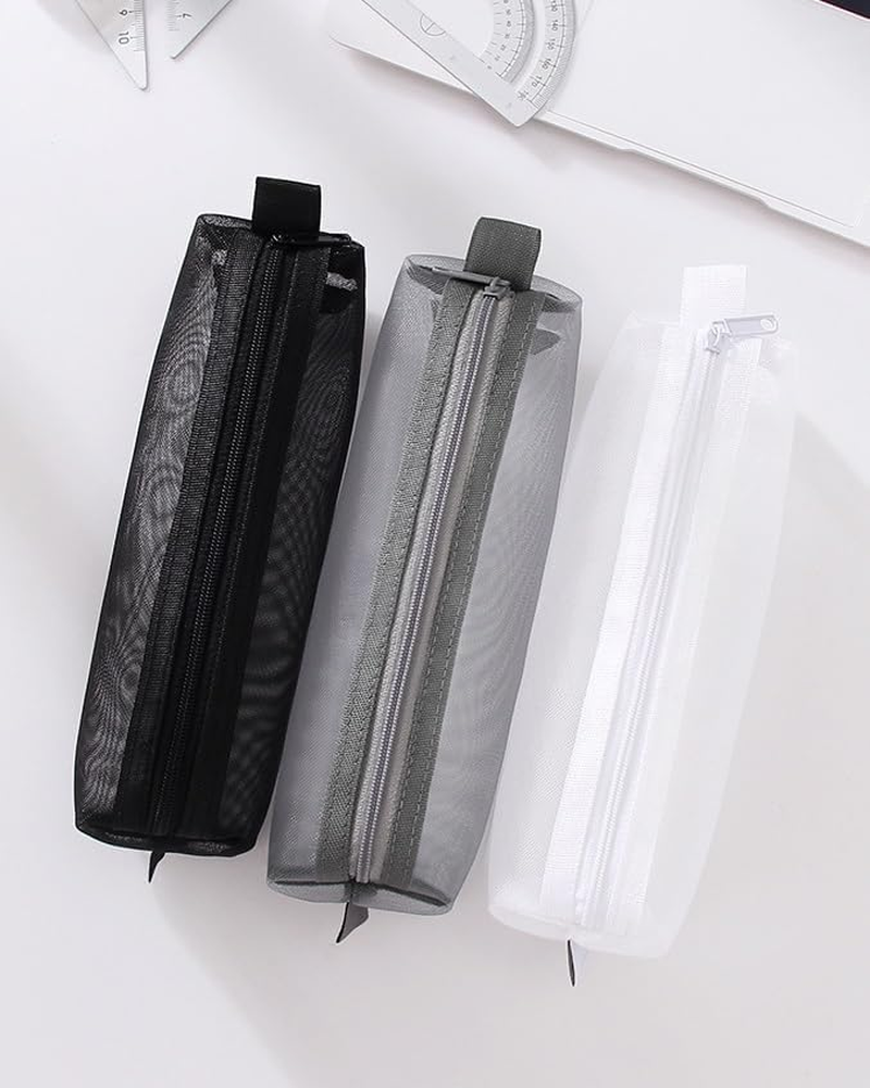 Mesh Pen Bag, 3 Pack Zipper Mesh Pouch, Multifunctional Clear Pencil Case Organizer Stationery Storage Bag for Office Supplies Cosmetics Makeup Travel Accessories (Style1, One Size) image number 1