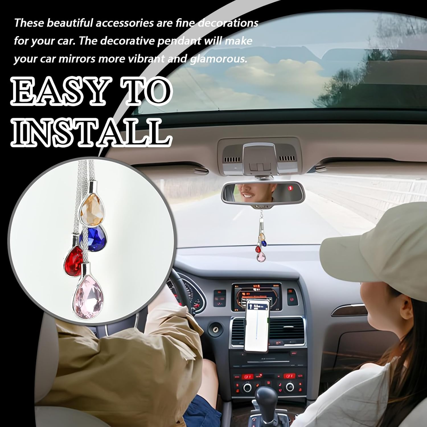 Crystal Car Hanging Accessories for Women, Car Mirror Decor Hanging, Car Decor Present for Birthdays, Thanksgiving, and Valentine'S Day (Colorful) image number 4