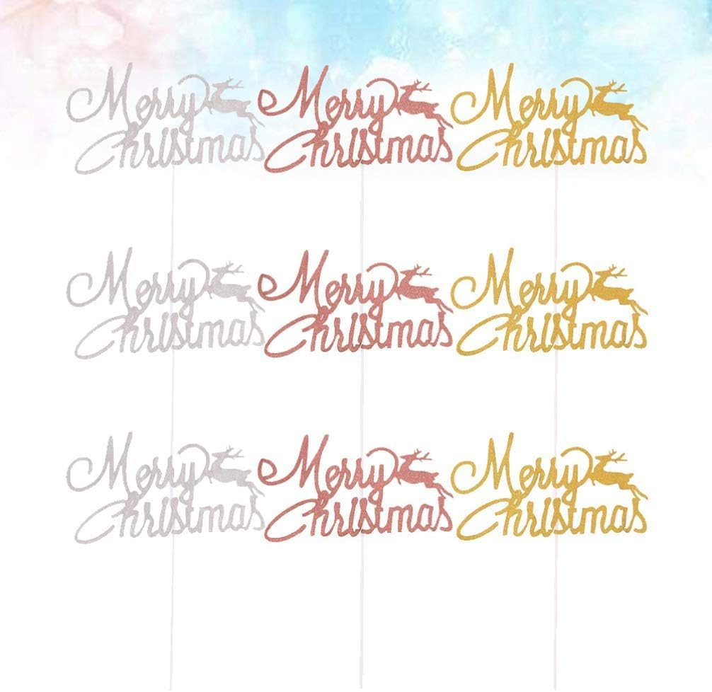 24Pcs Merry Christmas Cake Toppers Reindeer Xmas Cupcake Toppers Christmas Cake Decorations Holiday Party Supplies (Gold Rose Gold Silver) image number 3