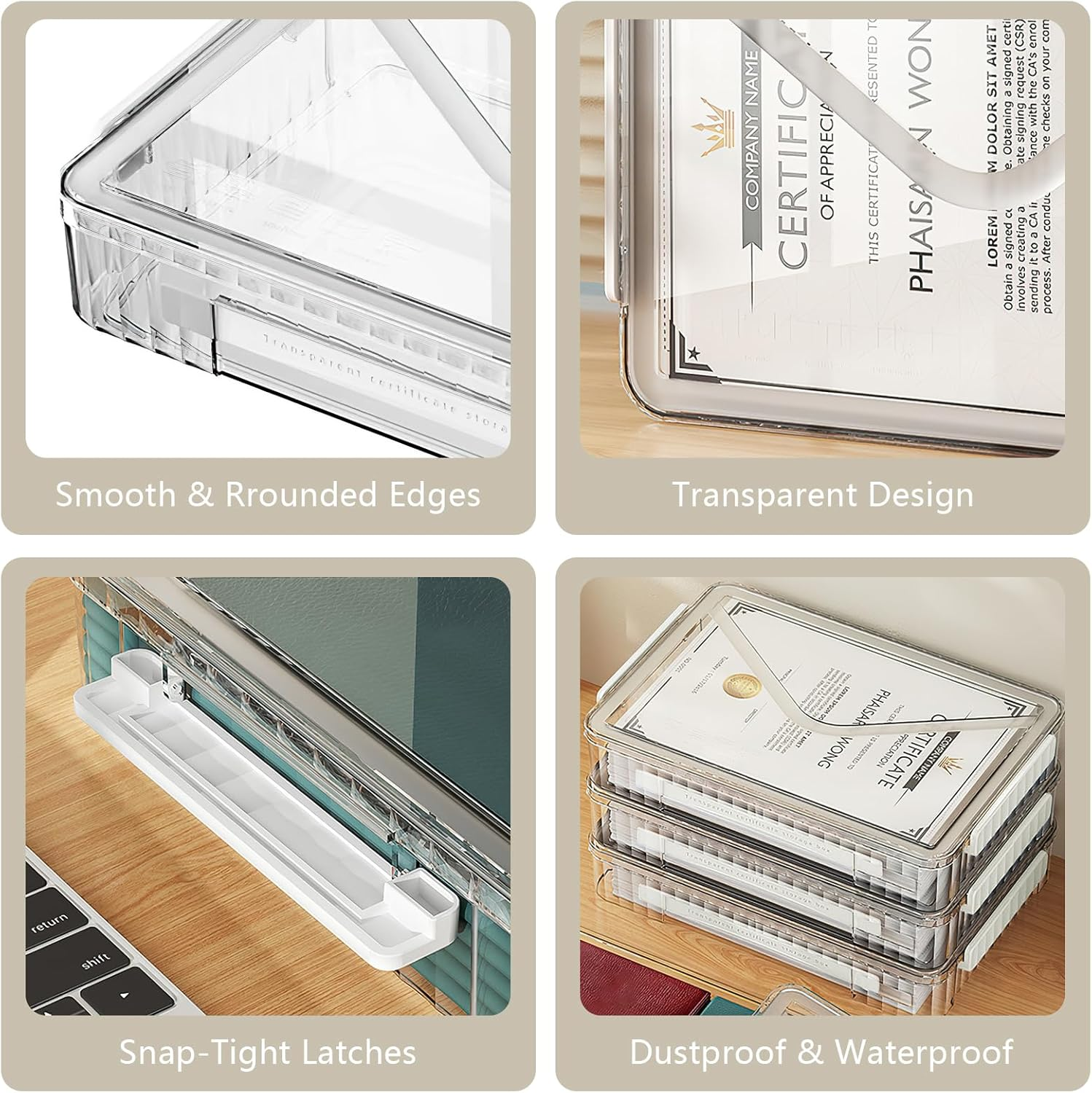 SAYEEC Plastic Storage Box Clear Stackable Storage Bins with Lids and Handle Large Capacity Storage Containers File Protector Case Organizer Portable Project Case for A4 Paper Photo Scrapbook Document - Clear Storage Box With White Handle image number 3