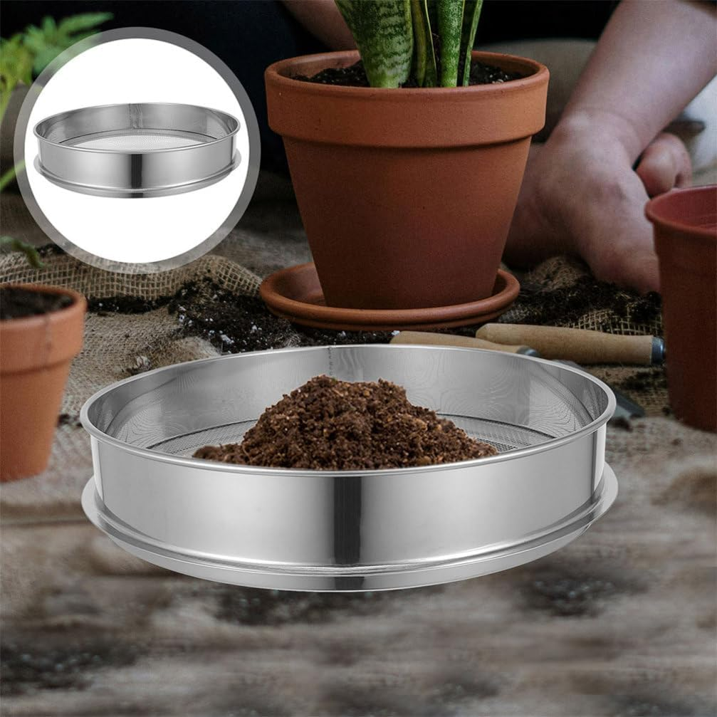 Milisten Garden Soil Sifter Stainless Steel Soil Sieve 10 Inch Handheld Strainer for Sifting Compost Potting and Removing Stones Twigs image number 5