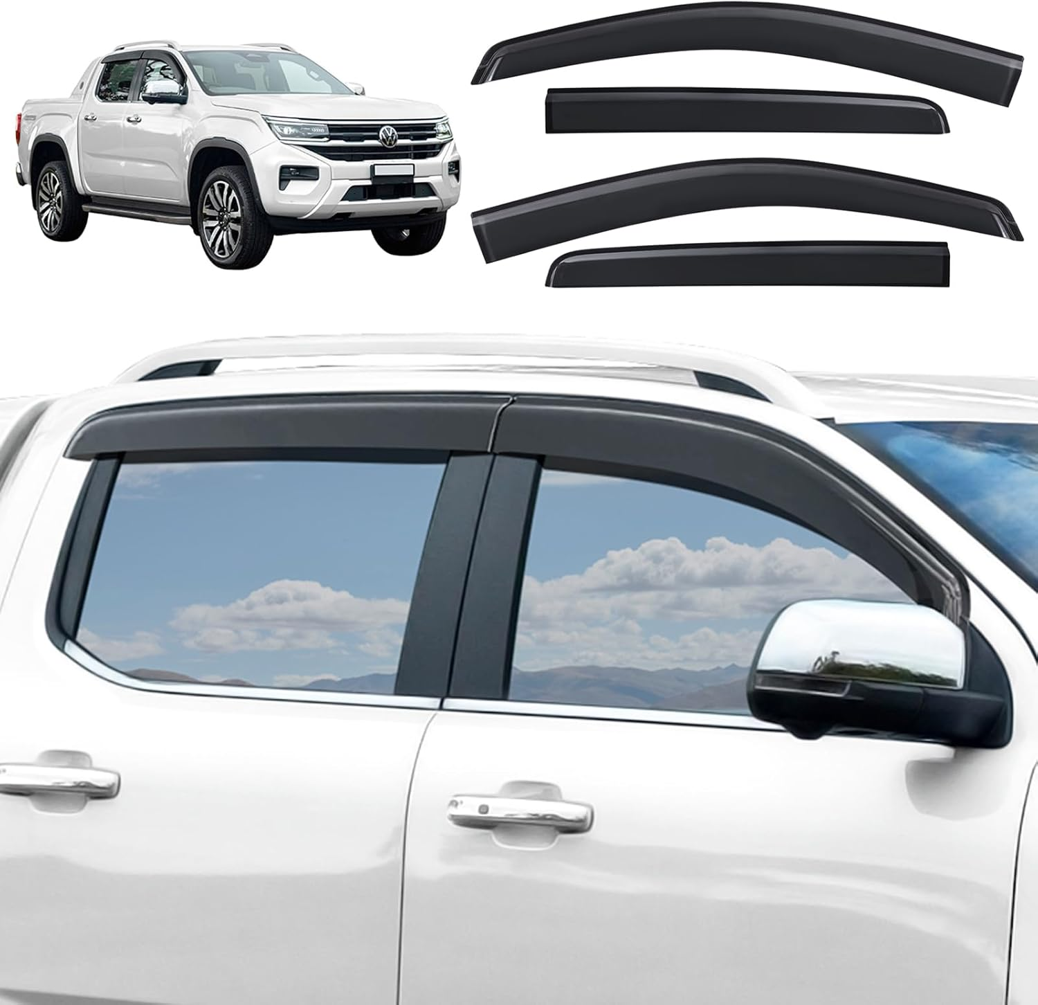 SUERAUTO4X4 Weather Shields for VW Volkswagen Amarok 2023 2024 2025 NF Next Gen Double Cab Accessories, Weathershields Window Visors Sun Rain Wind Deflector Guards Smoke Black, 4PCS image number 1