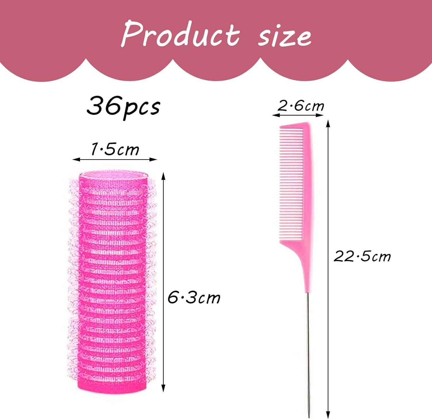 DHWEKU Pack of 37 Self-Adhesive Small Hair Rollers for Salon, Hairdressers, Rat, Tail, Comb, Curlers, Comes with a Tail Comb with Steel Needle Tip, Random Colour image number 2