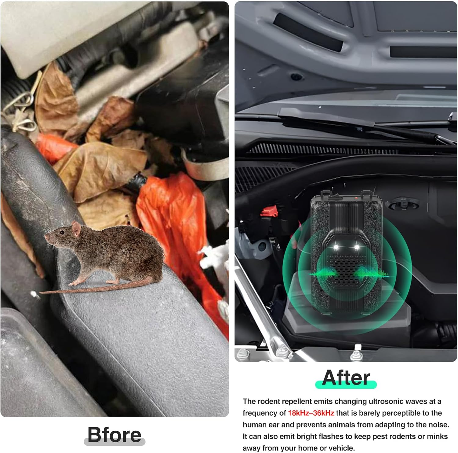 Car Rodent Repellent under Hood Rat Repellent Ultrasonic with Strobe Light,Rodent Repellent for Car Engines Squirrel Repellent for Car,3 Power Mouse Deterrent to Keeping Rodents Out of Car (4) image number 1