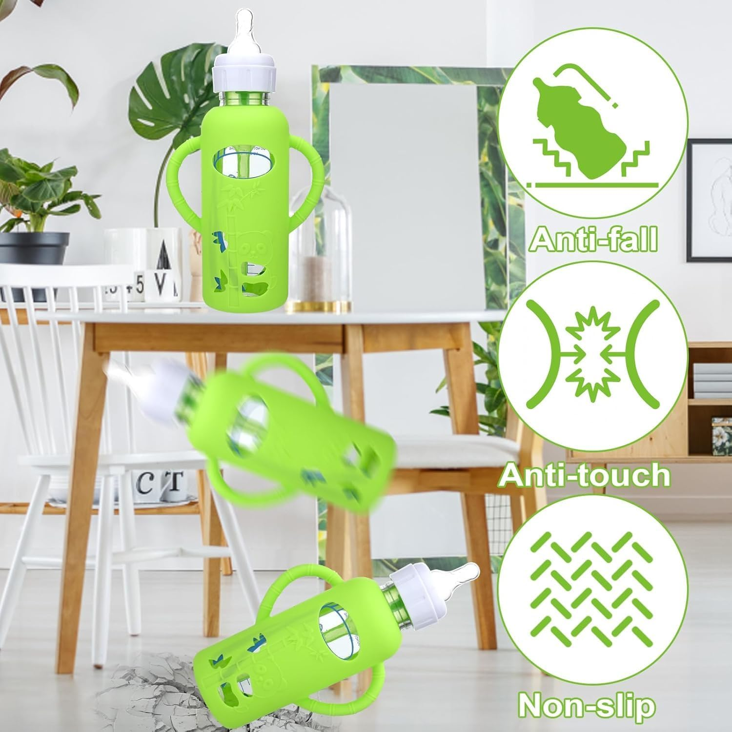 4 Pack Silicone Sleeves for Dr. Brown'S Glass Bottles 4OZ - anti Breakage Baby Bottle Holder, Compatible with Dr. Brown'S Glass Bottles for Babies (8OZ with Handle) image number 5