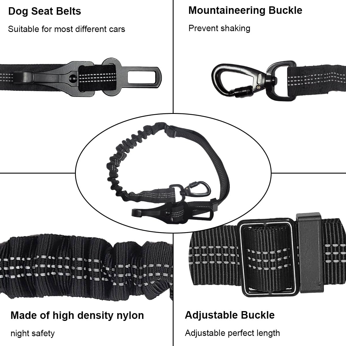 Ruayia Seat Belt Dog Car 3-In-1, Car Dog Buckle with Elastic Shock Absorption, Thick Zinc Alloy, Double Secure Bolt Hook and Double Buckle, Black image number 4