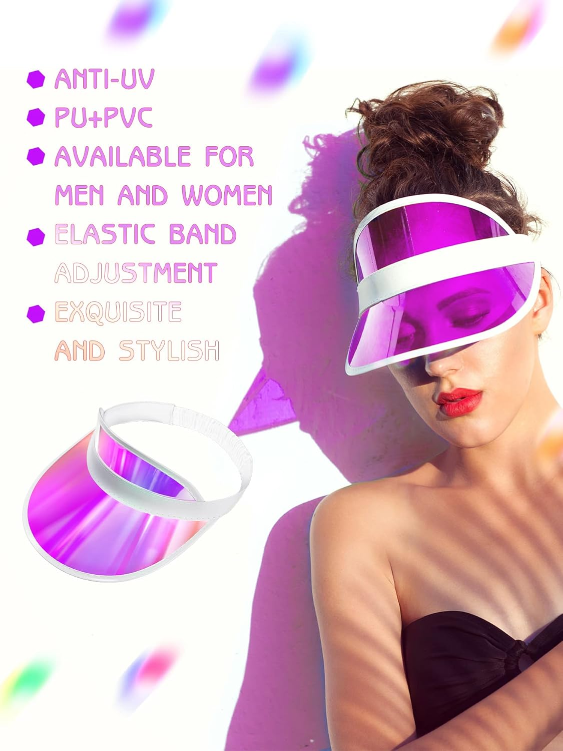 Geyoga 6 Pcs Pink Clear Sun Visor Hats Plastic Sun Visor UV Protection Golf Cap Unisex PVC Transparent Visor Cap for Women Men, Gradient Purple, One Size image number 3