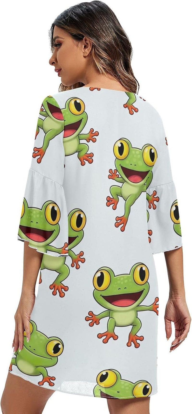 Cute Frogs White Chiffon Dress Printed Line Maternity Dress image number 3