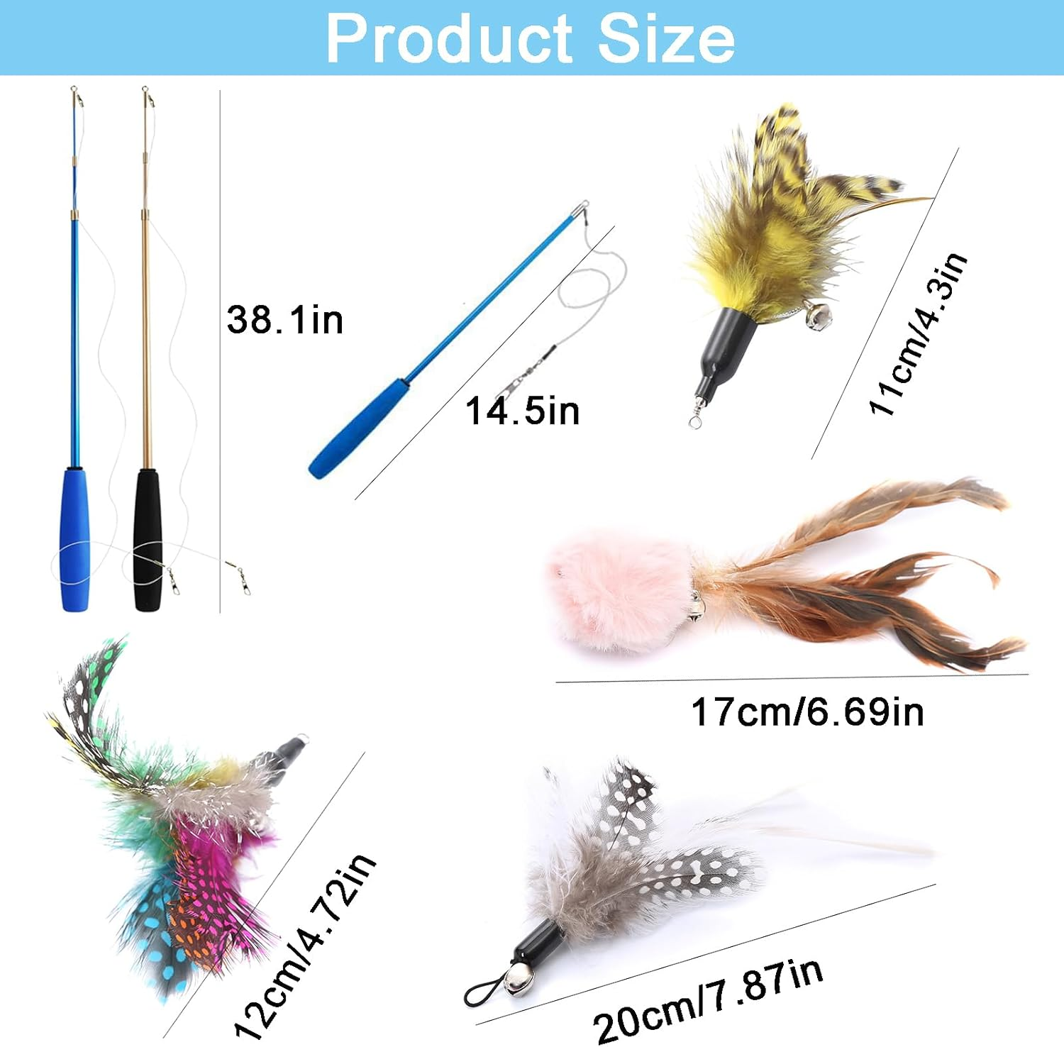 Cat Wand Toy,Cat Toys for Indoor Cats,Suction Cup Cat Fishing Pole Toy,17 Pcs Cat Toys with 14 Replacebments Feather,Cat Toys for Bored Indoor Adult and Kitten Cats image number 5