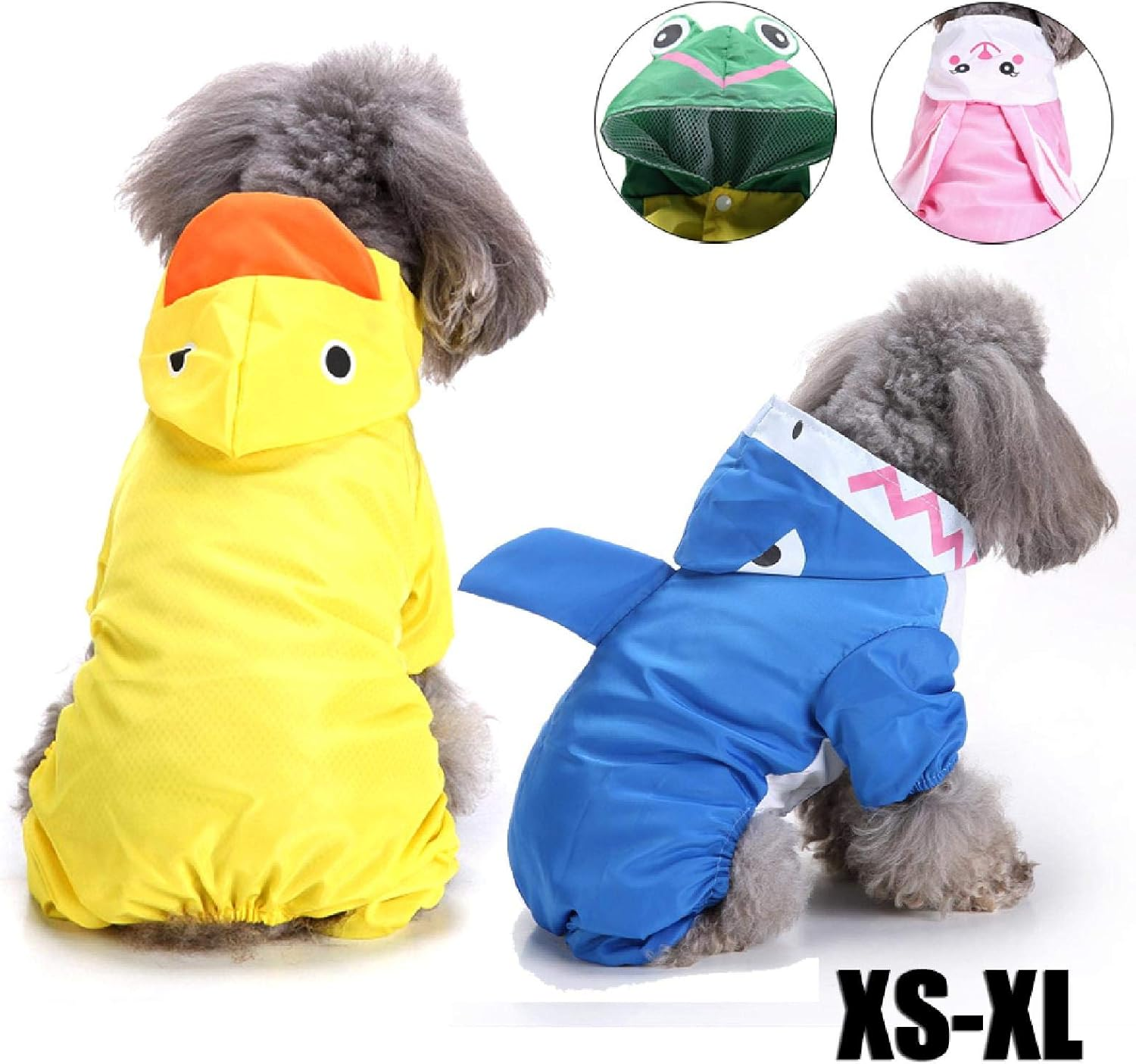Rabbit Frog Duck Shark Shape Pet Dog Polyester Puppy Waterproof Four-Leg Raincoat Doggie Hooded Rain Gear Jumpsuit Rainwear Suit image number 4