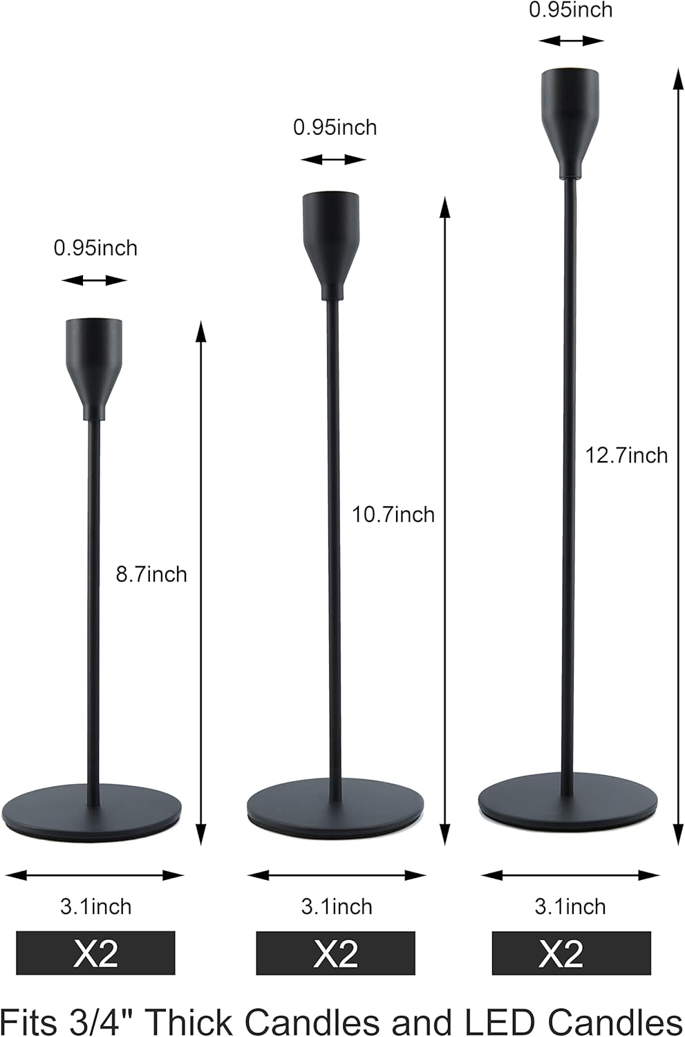 Matte Black Candle Holders for Taper Candles, Set of 6 Tall Metal Decorative Candlestick Holders for 3/4 Inch Thick Candle,Table Mantel Centerpiece for Wedding, Dinning, Party, Anniversary image number 6