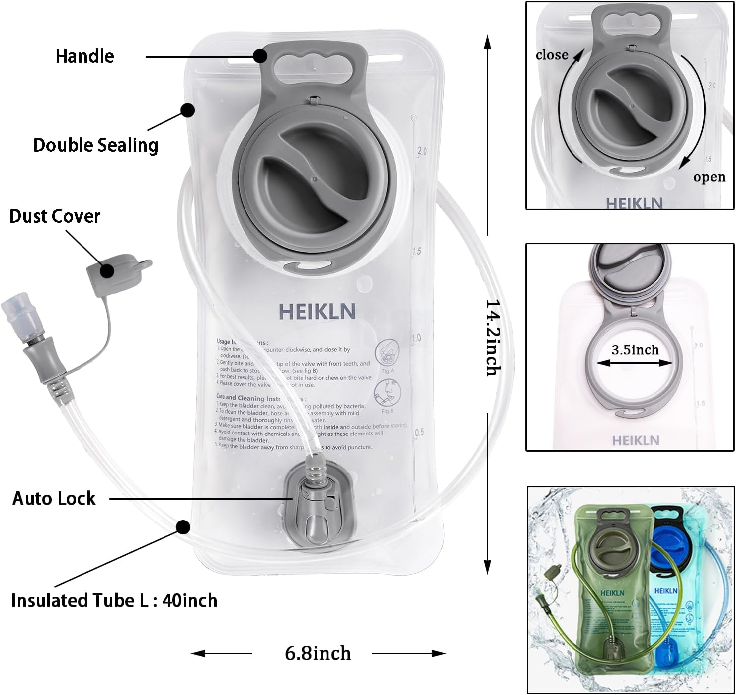 Hydration Bladder 2 Pack, Water Bladder for Hiking Backpack,Leak Proof Water Bladder Bag, BPA Free Military Water Storage Bladder,Hydration Pack for Hiking Climbing Cycling Running Camping