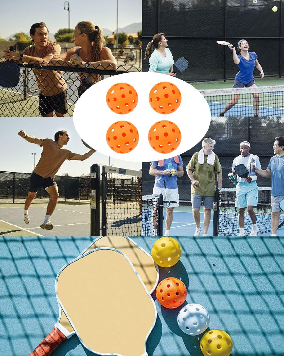 Pickleball Balls 4 Pcs, Plastic 40 Holes Practice Hollow Ball for Indoor Outdoor (74Mm/2.91In), Orange image number 2