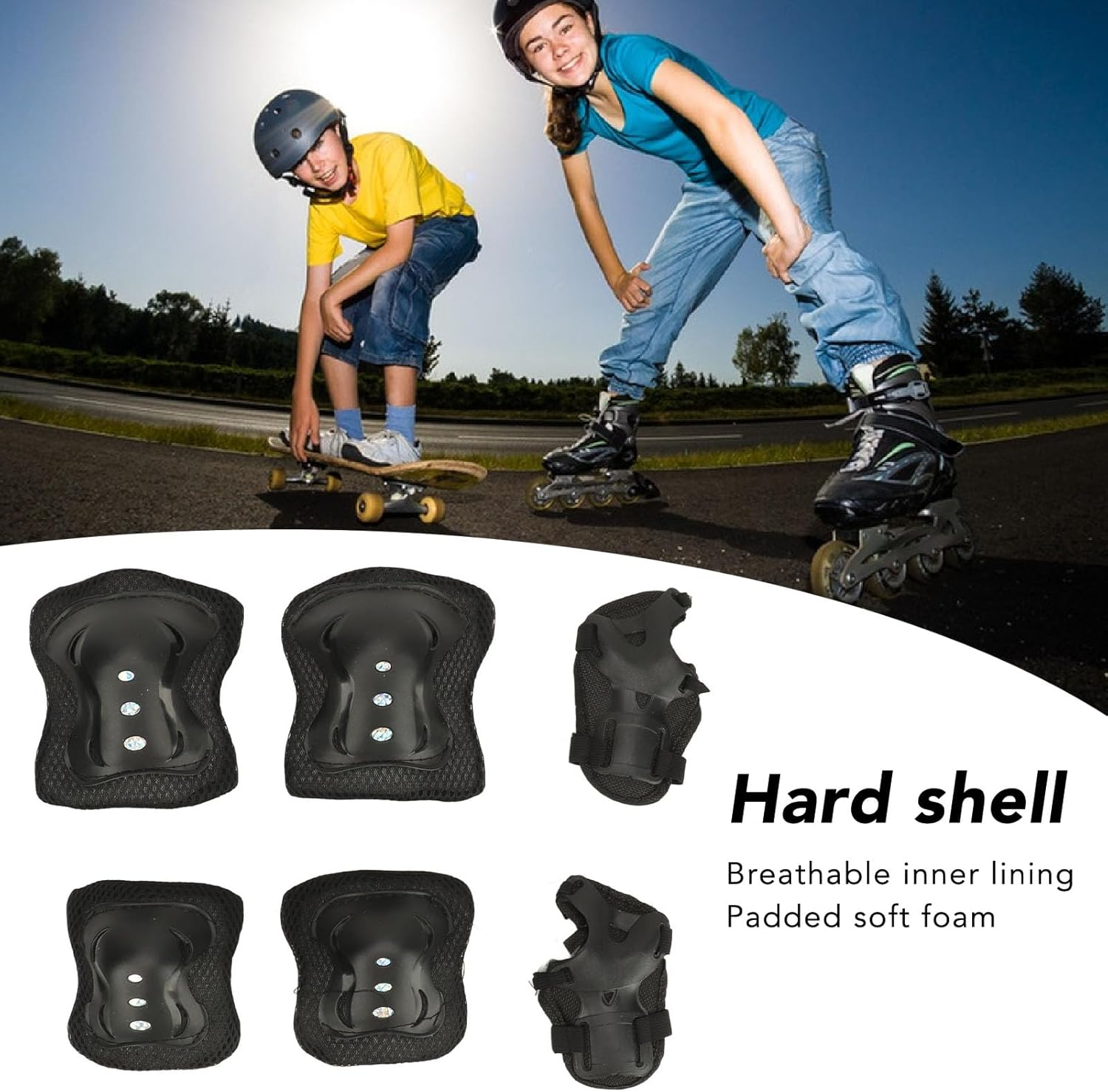 Children'S Protective Gear, Soft Sponge 6 Piece Skating Knee Elbow Pads for Kids, Multifunctional for Scooter Riding image number 3