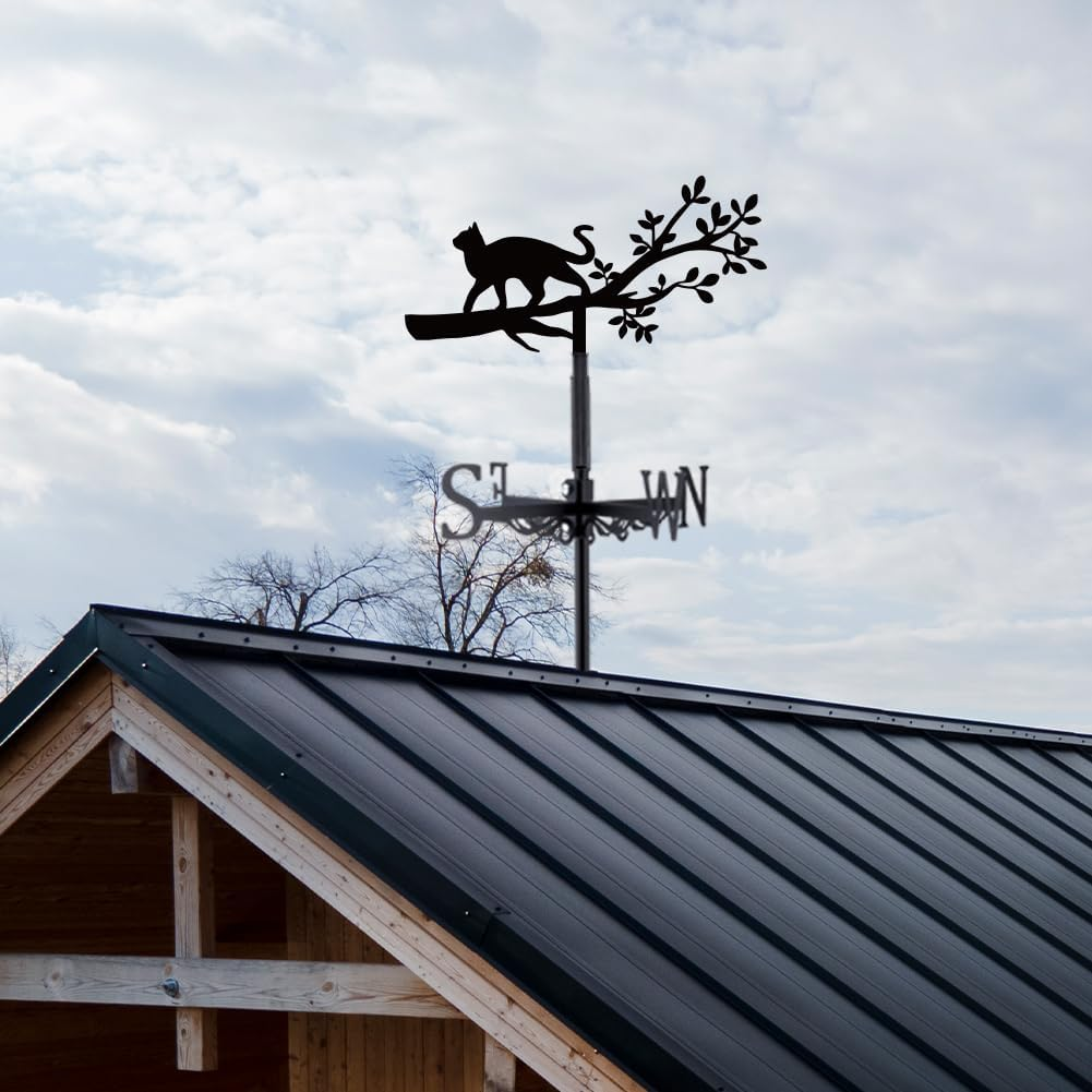 SUPERDANT Weather Vane with Cat Motif, Cat on Branches, Weathervane, Animal Weathervanes, Decorative Wind Direction Signs, Weather Vane for Farmhouse, Garden, Roof Decoration, Outdoor